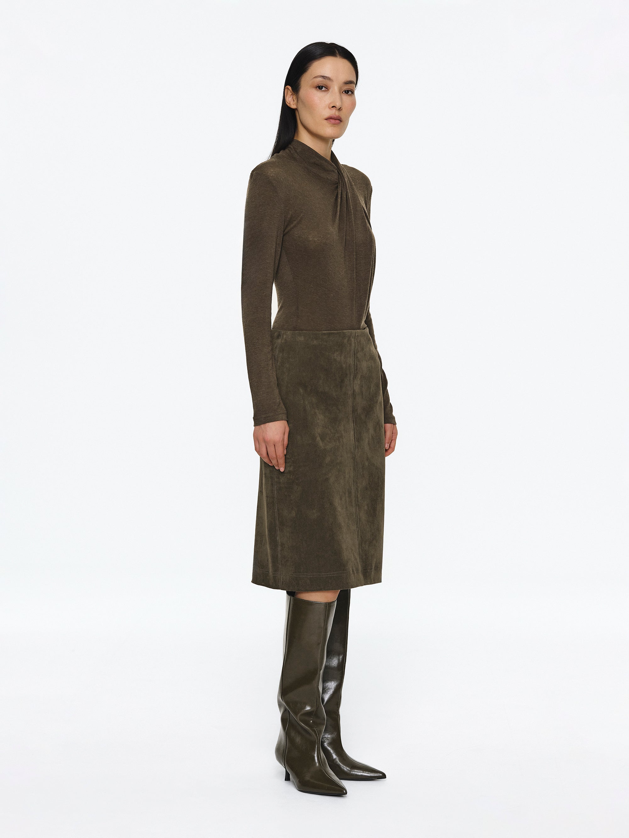 Asymmetrical Twisted Tee, Brown