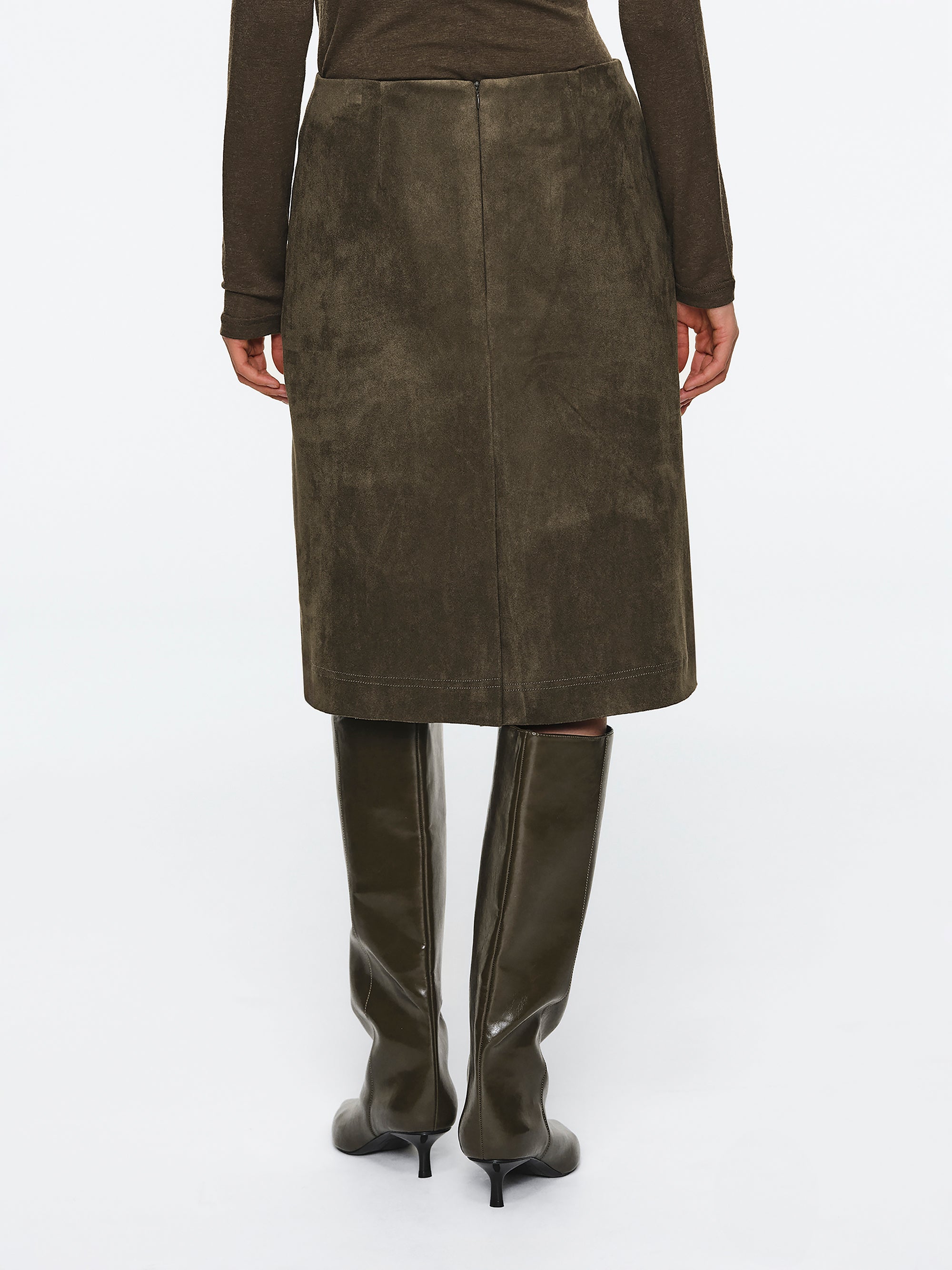 Faux Suede Midi Skirt, Brown