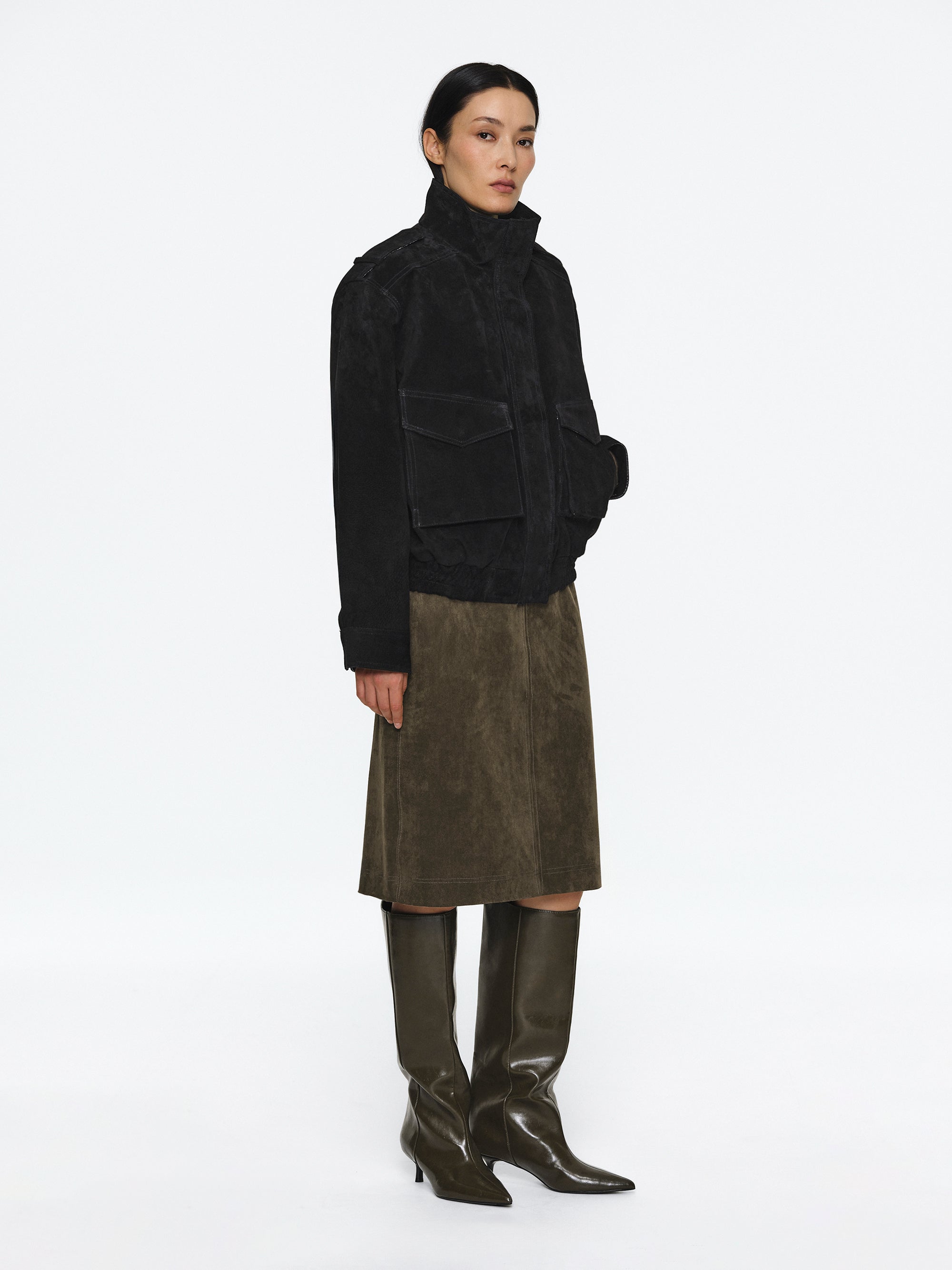 Padded Suede Jacket, Black