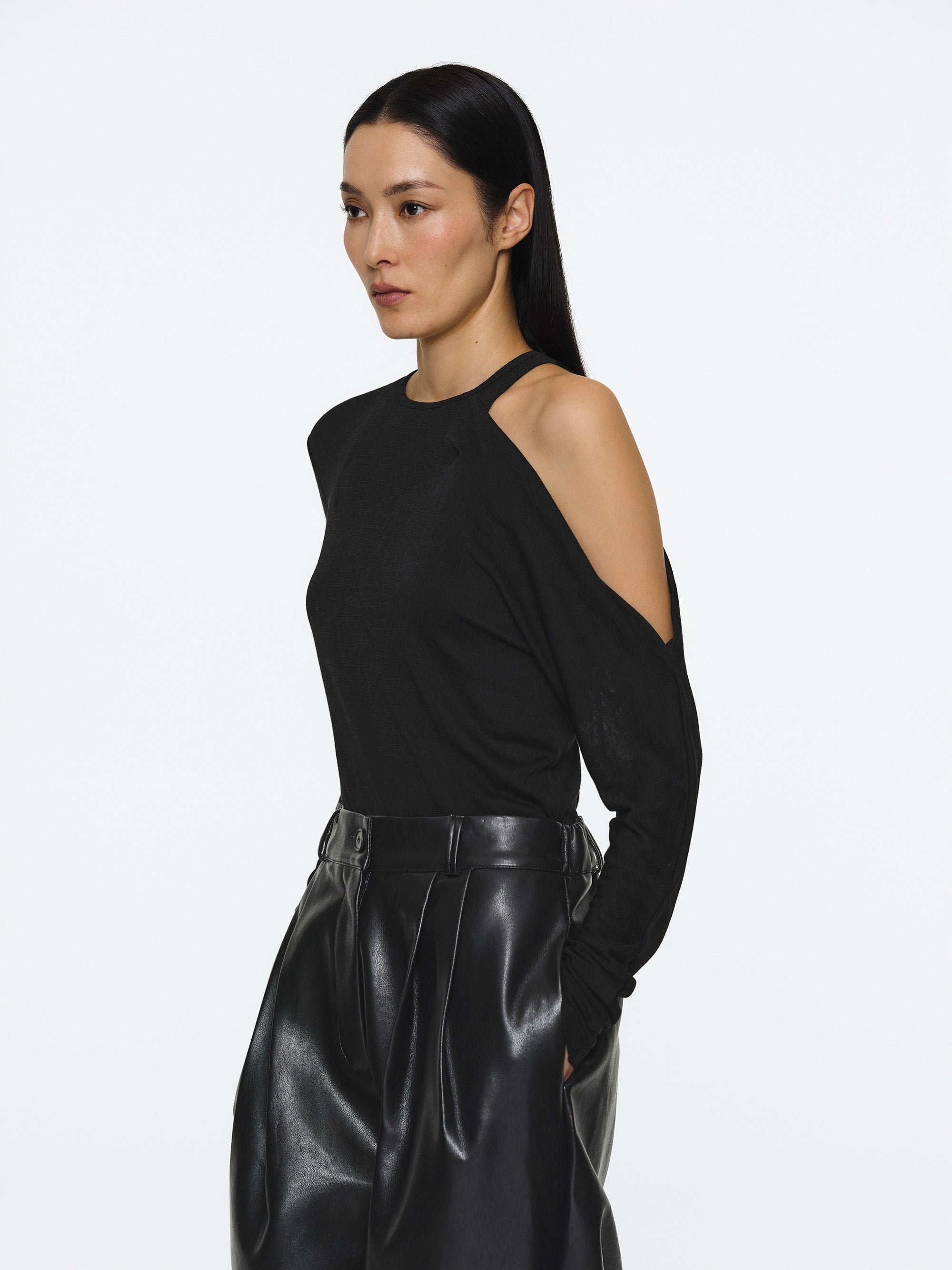 Double Layered Semi-Sheer Top, Black