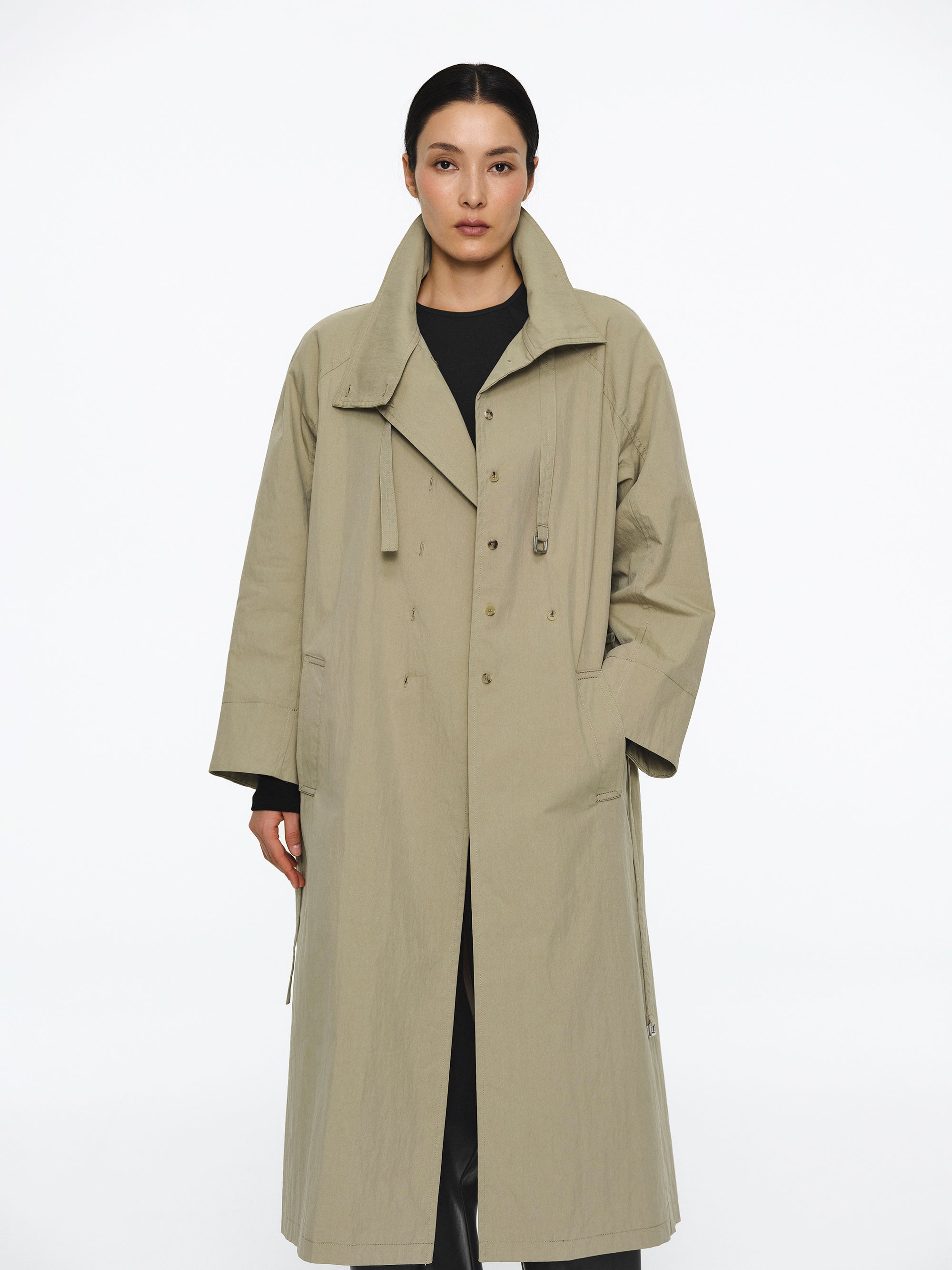 Stand Collar Trench Coat, Beige