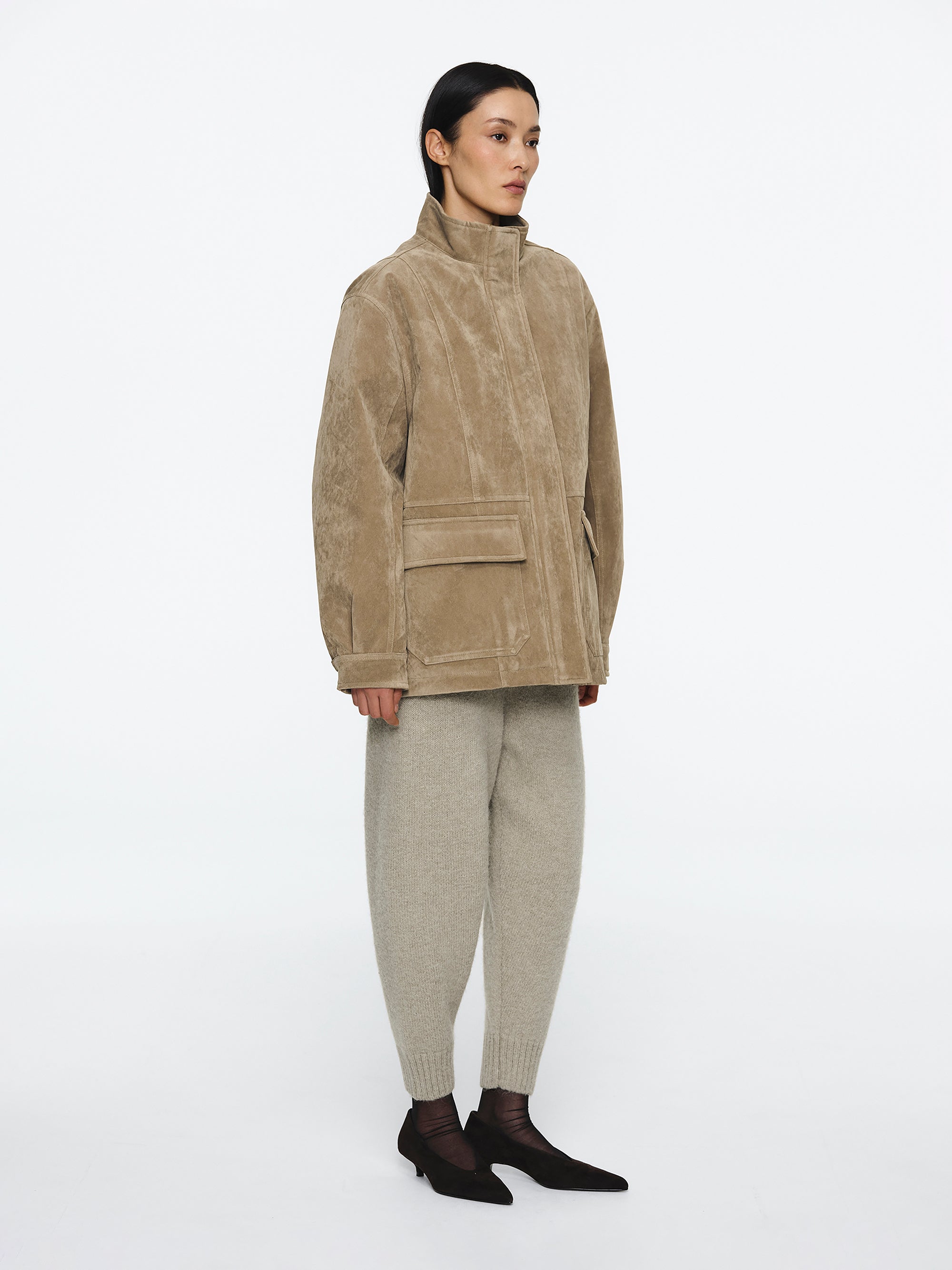 Faux Suede Padded Jacket, Beige