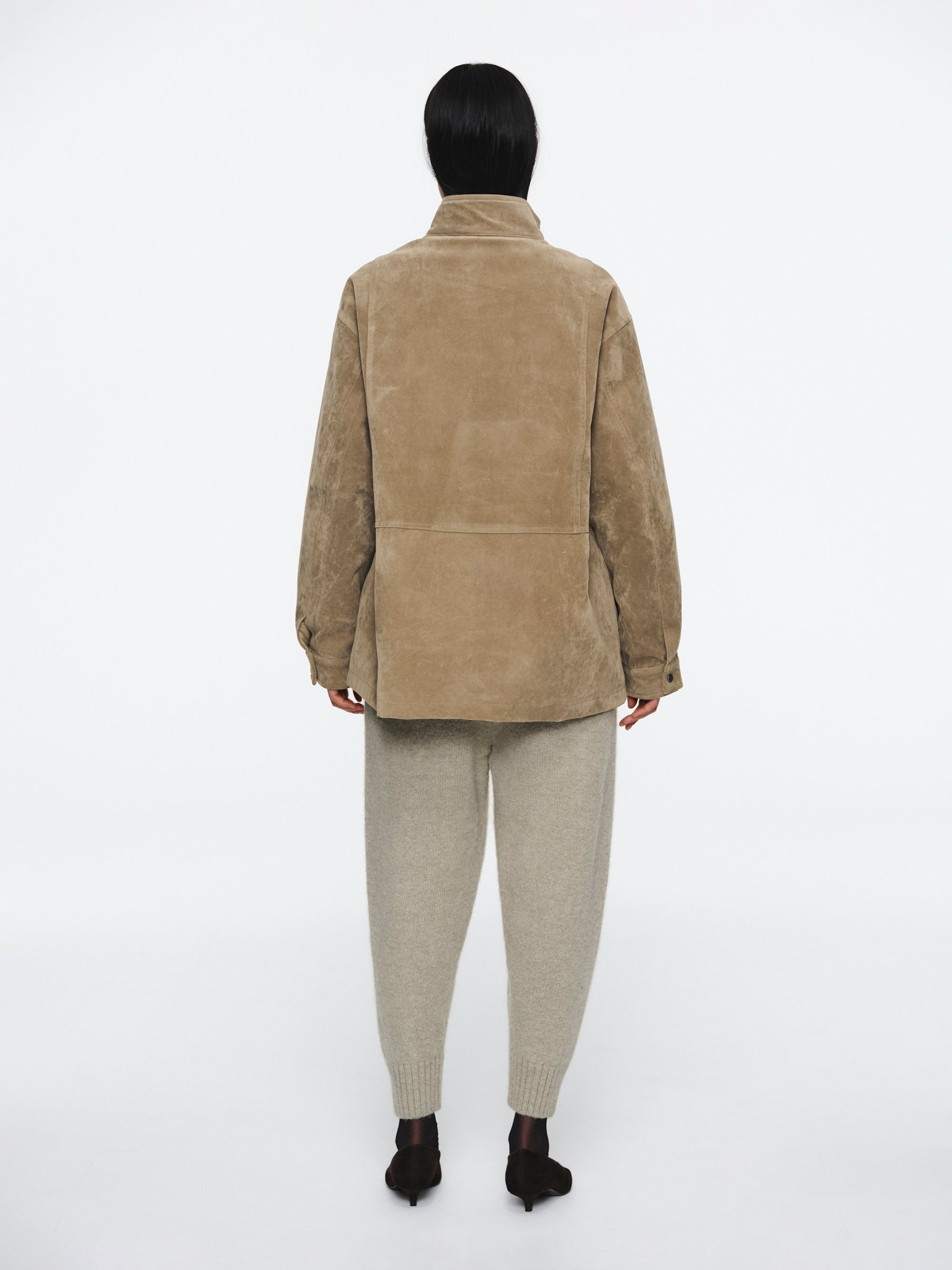 Faux Suede Padded Jacket, Beige