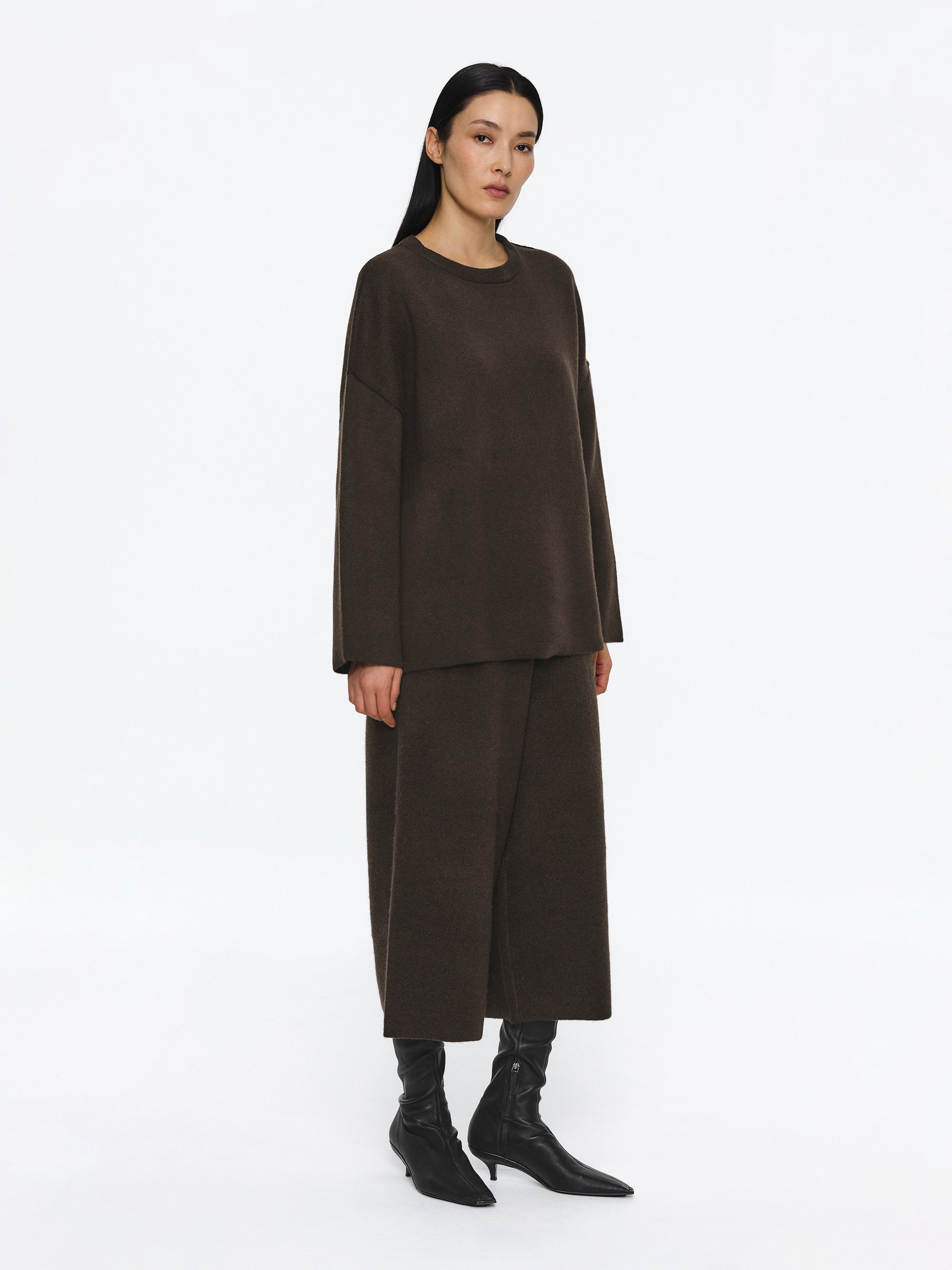 Brushed Wool-Blend Jumper, Brown