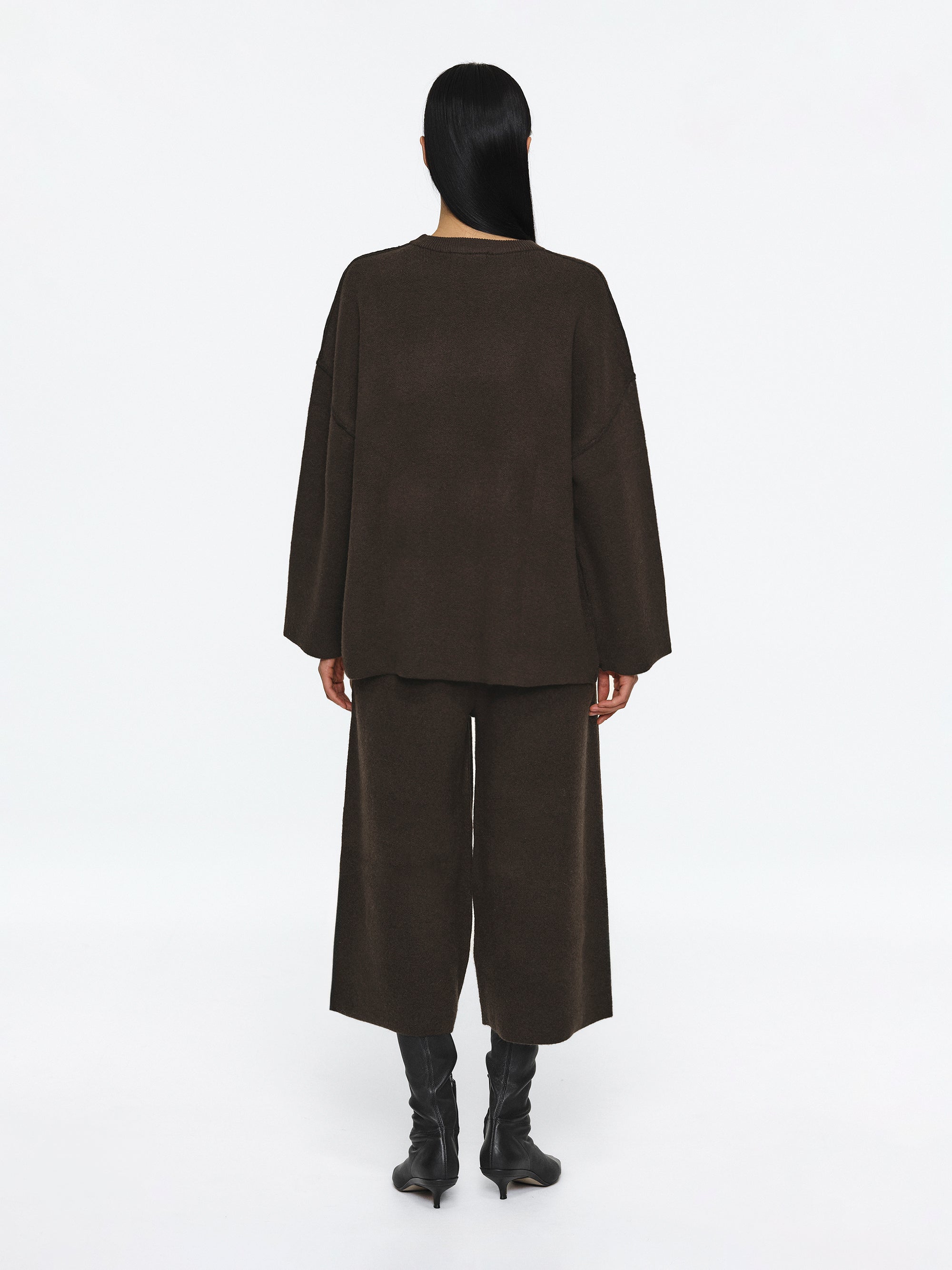 Brushed Wool-Blend Cropped Trousers, Brown