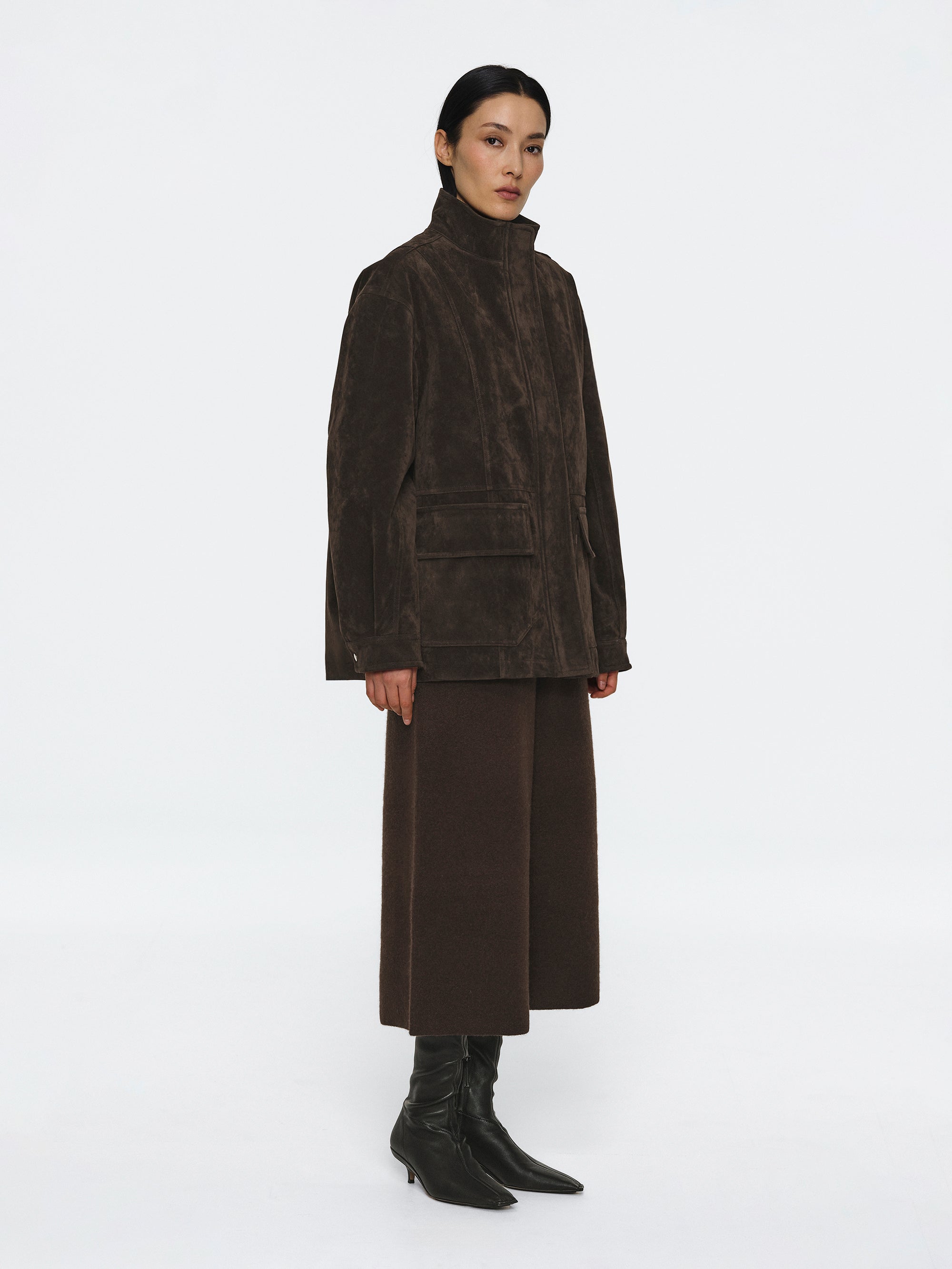 Faux Suede Padded Jacket, Brown