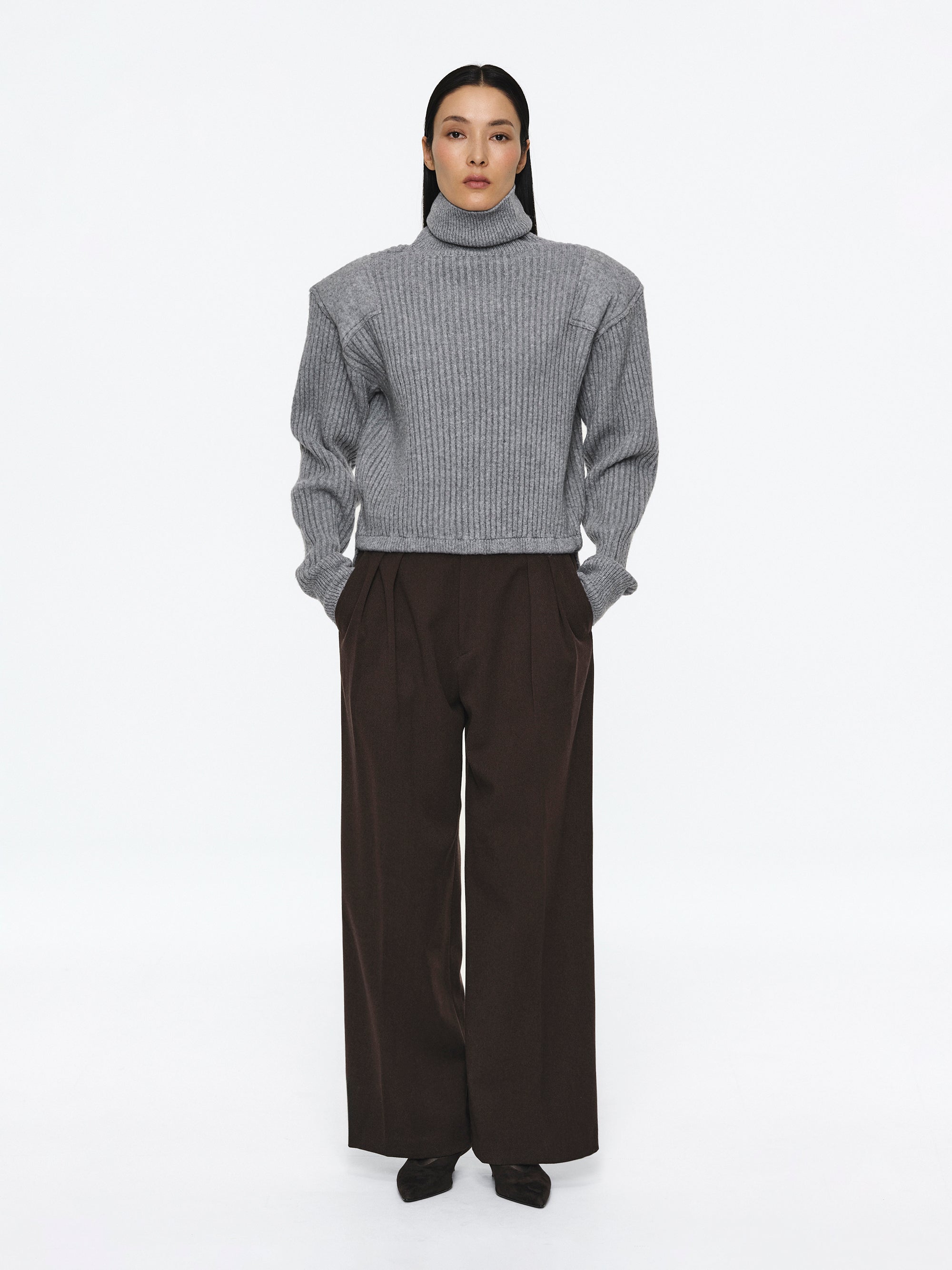 Double Pleated Trousers, Brown