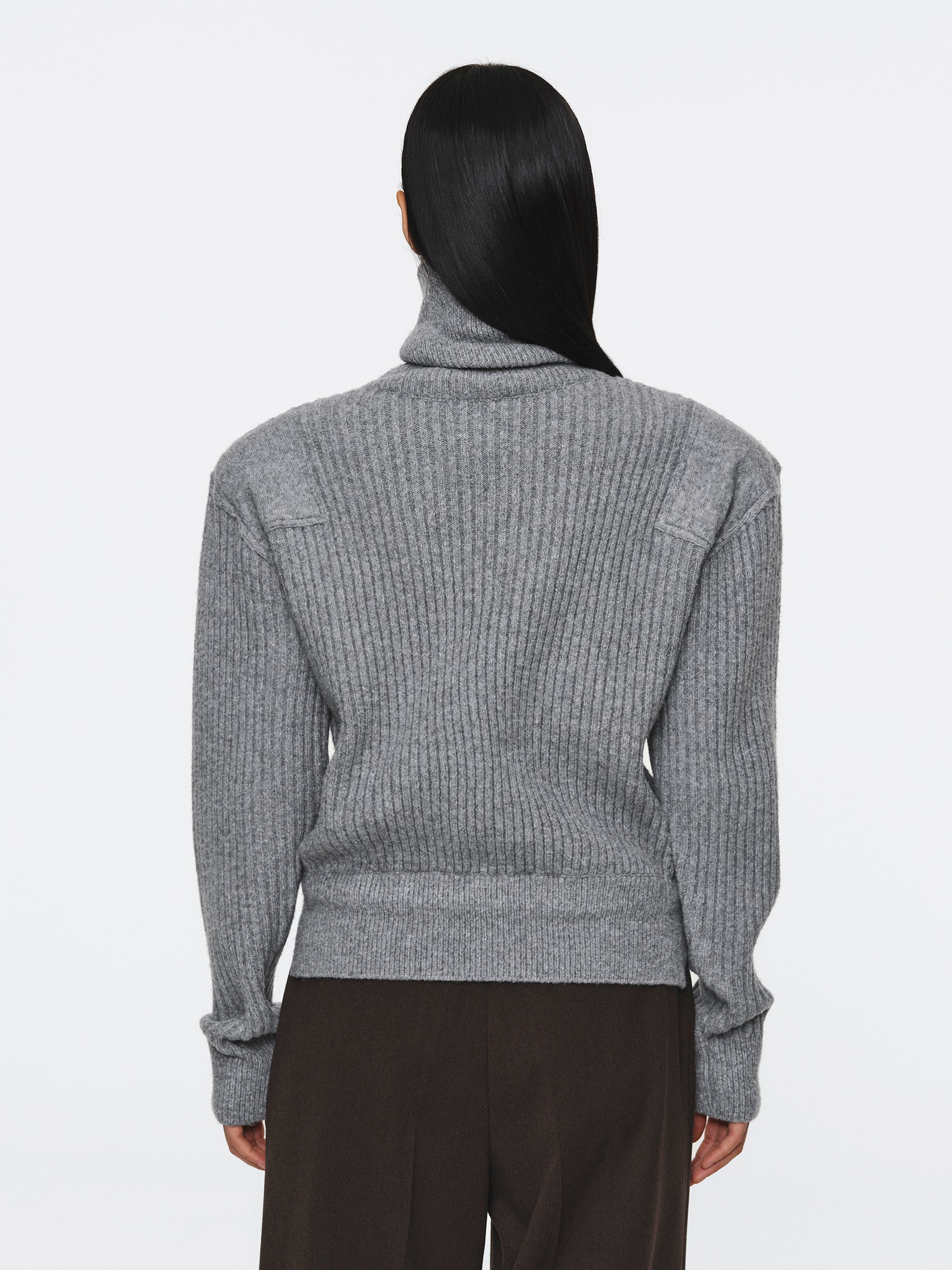 Padded Rib-Knit Sweater, Grey