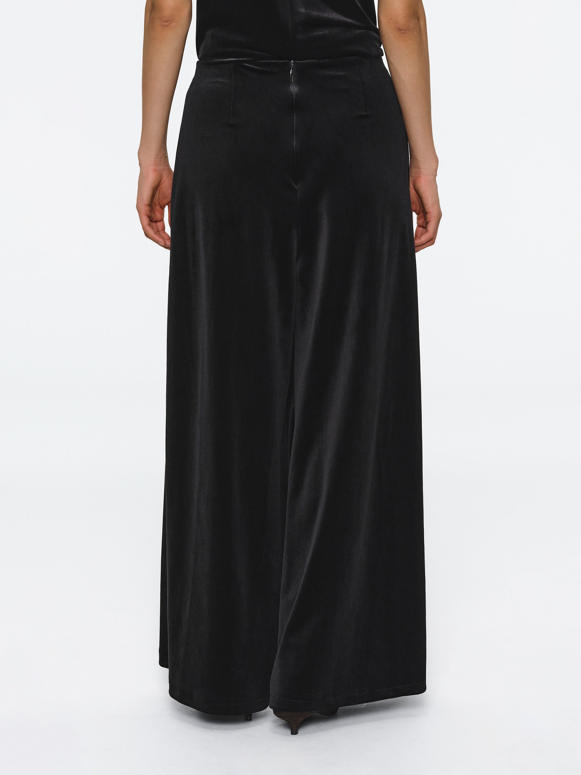 Wide-Leg Velvet Trousers, Black