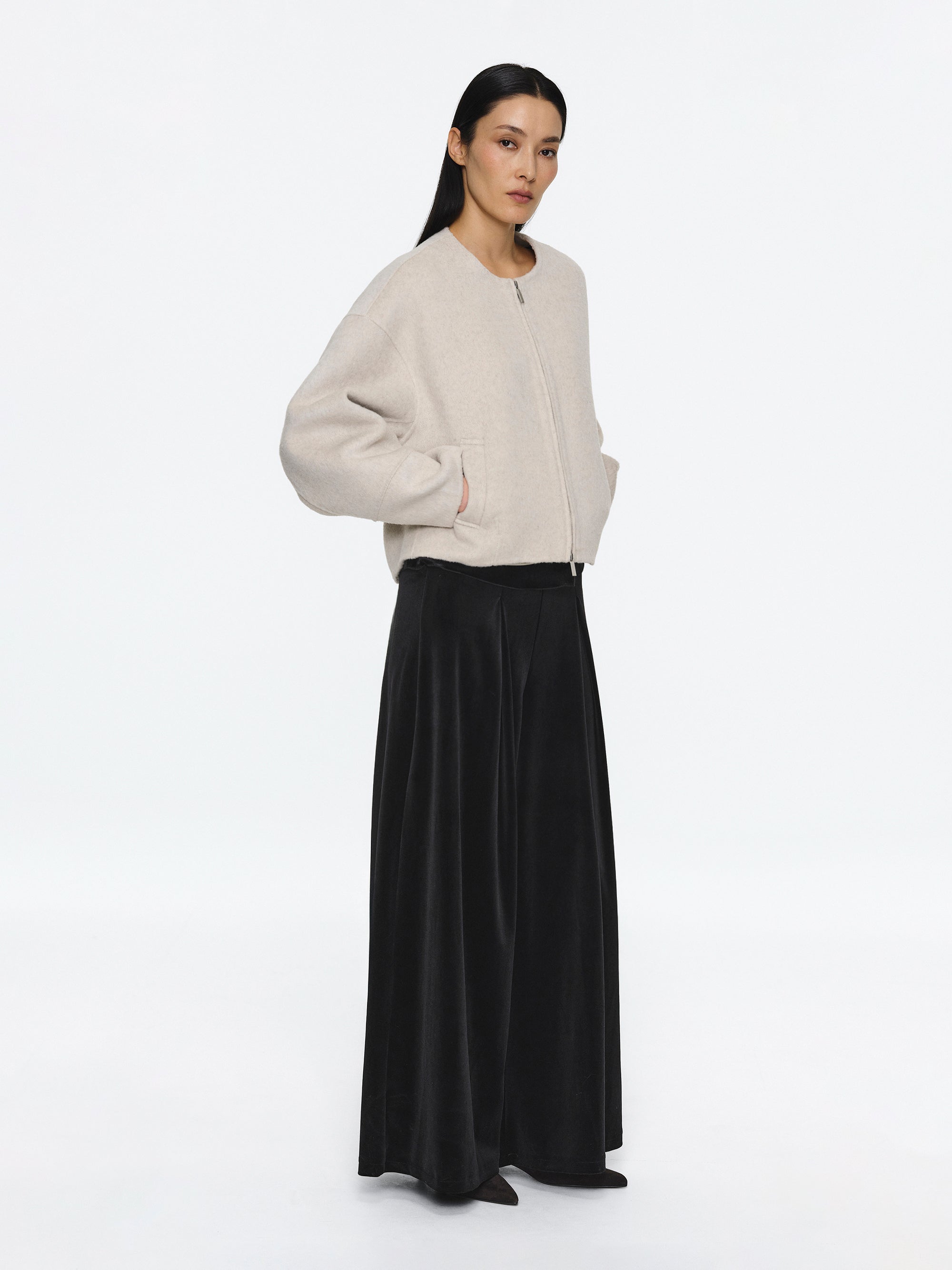 Wool Felted Zip Jacket, Ivory