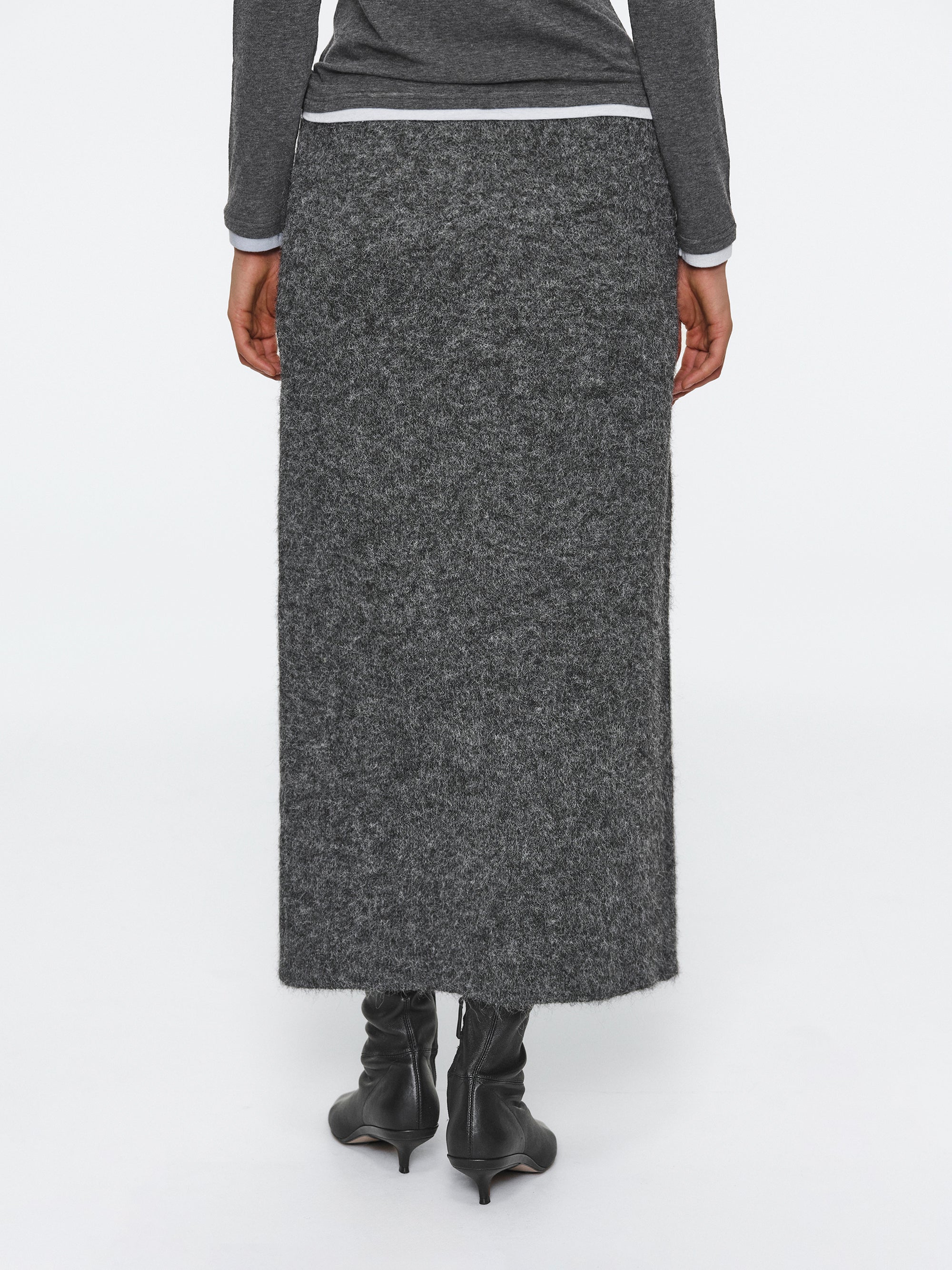 Brushed Knit Cardigan & Skirt Set, Charcoal