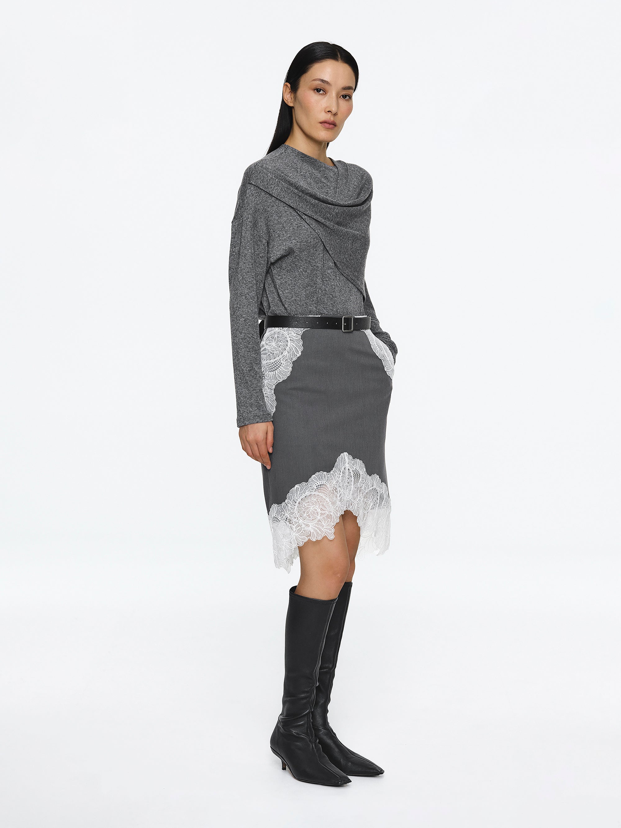 Integrated Scarf T-Shirt, Grey