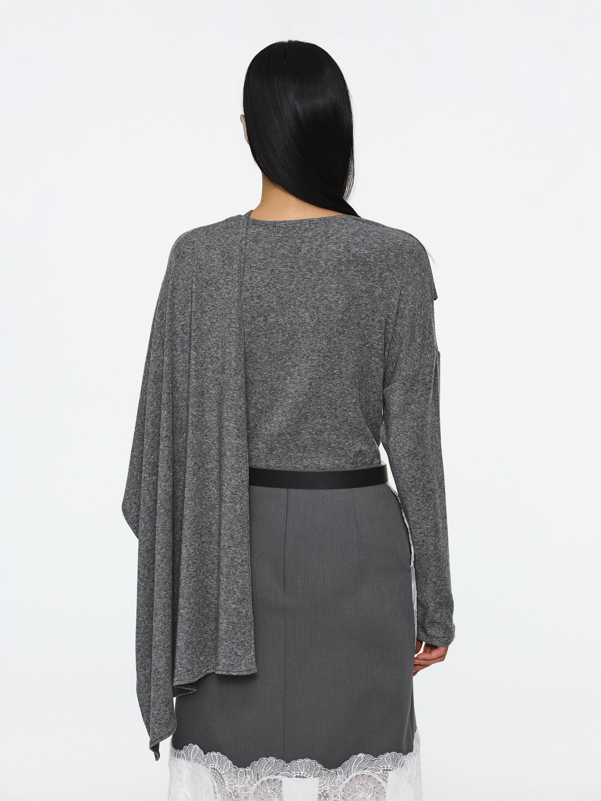 Integrated Scarf T-Shirt, Grey