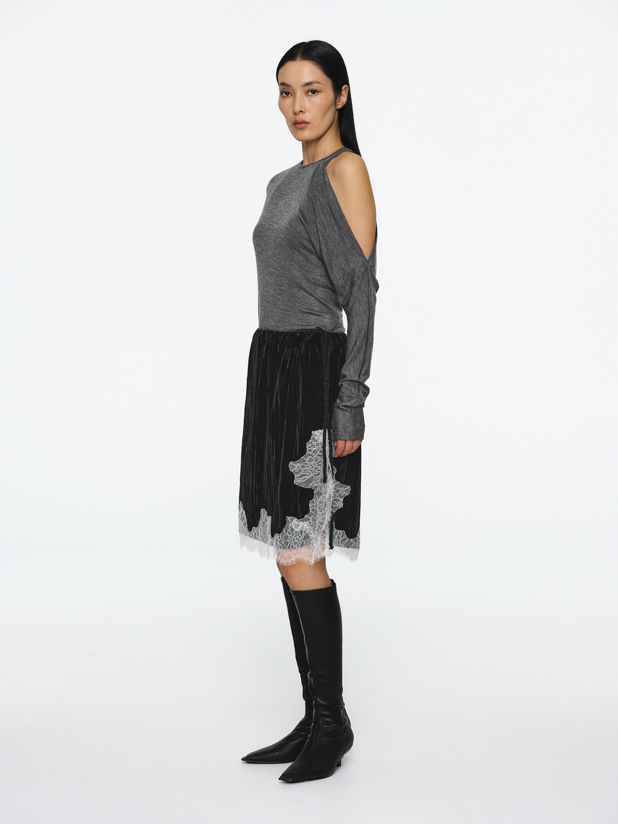 Double Layered Semi-Sheer Top, Charcoal