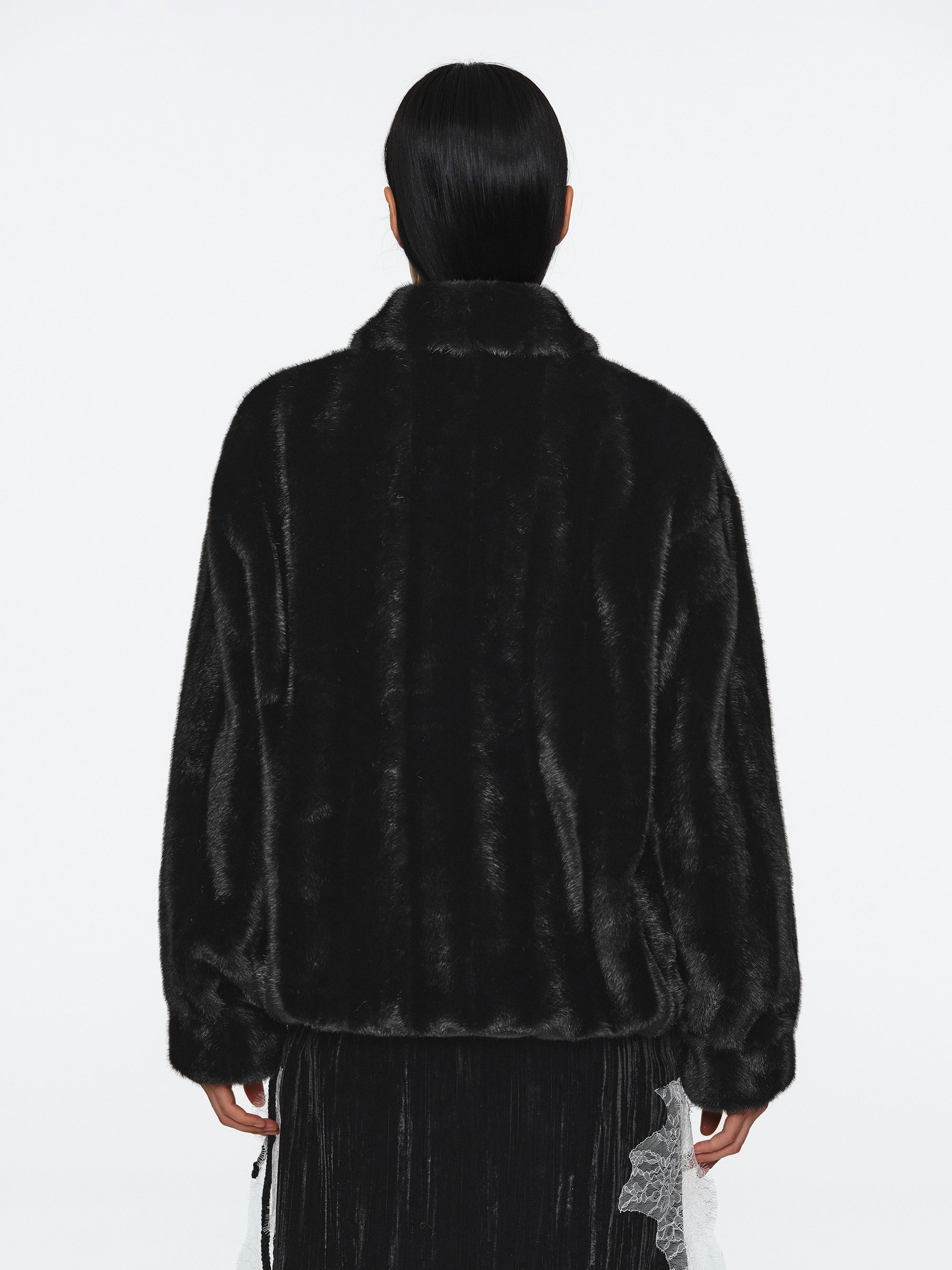 Faux-Fur Zip Bomber Jacket, Black