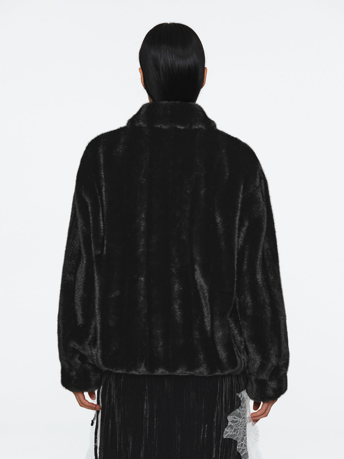Tate Faux-Fur Zip Bomber Jacket, Black