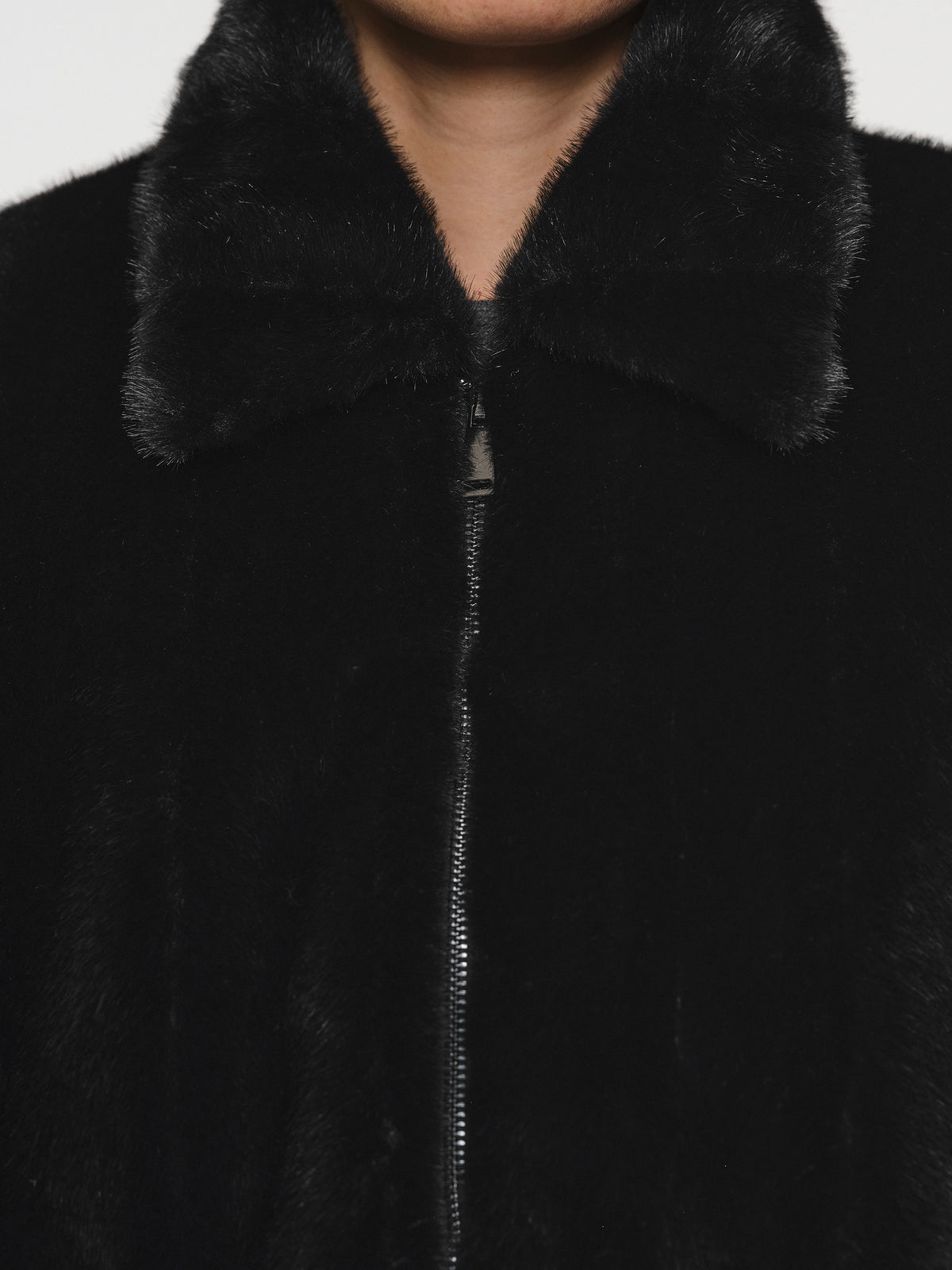 Tate Faux-Fur Zip Bomber Jacket, Black
