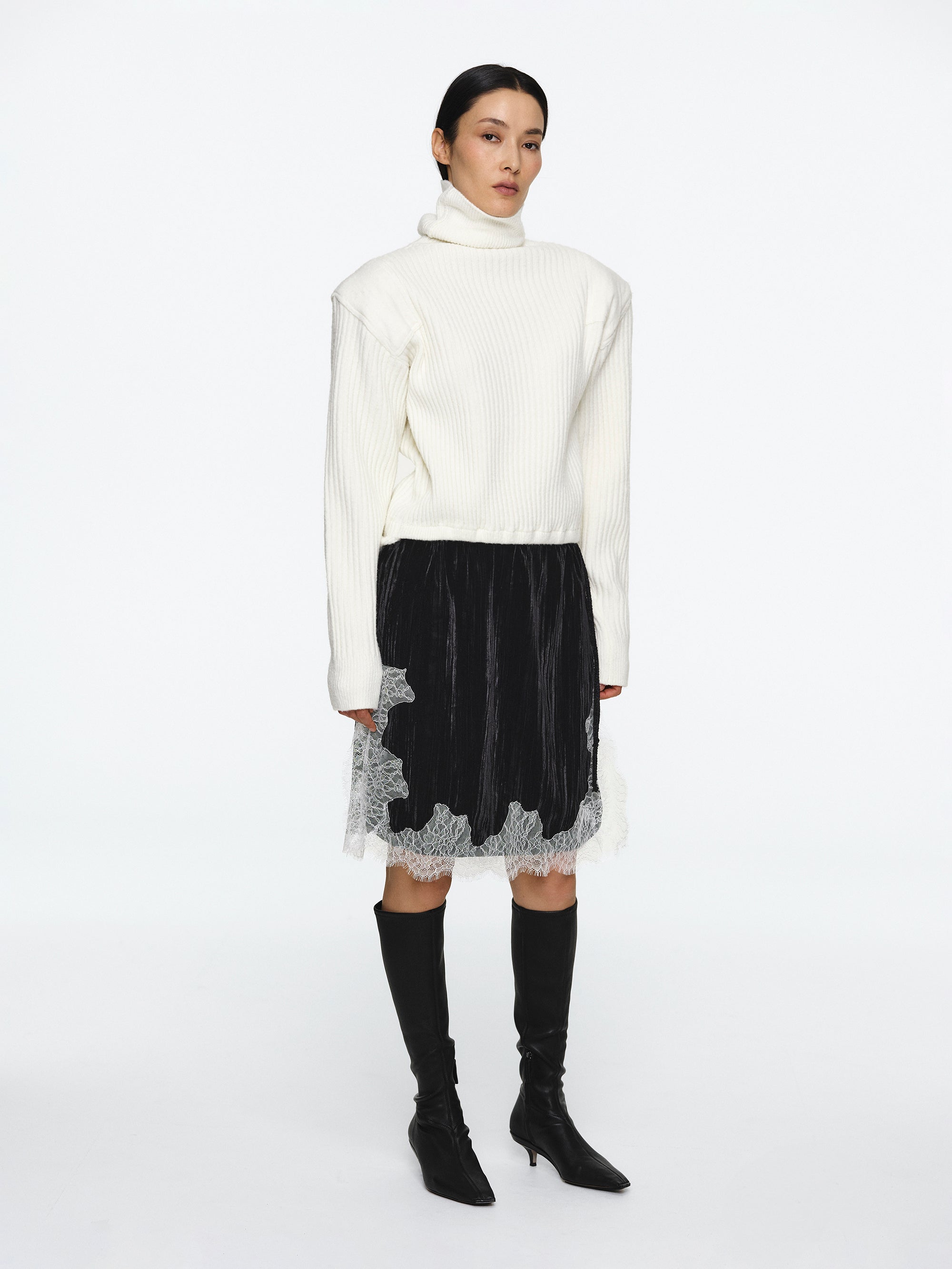 Padded Rib-Knit Sweater, Ivory