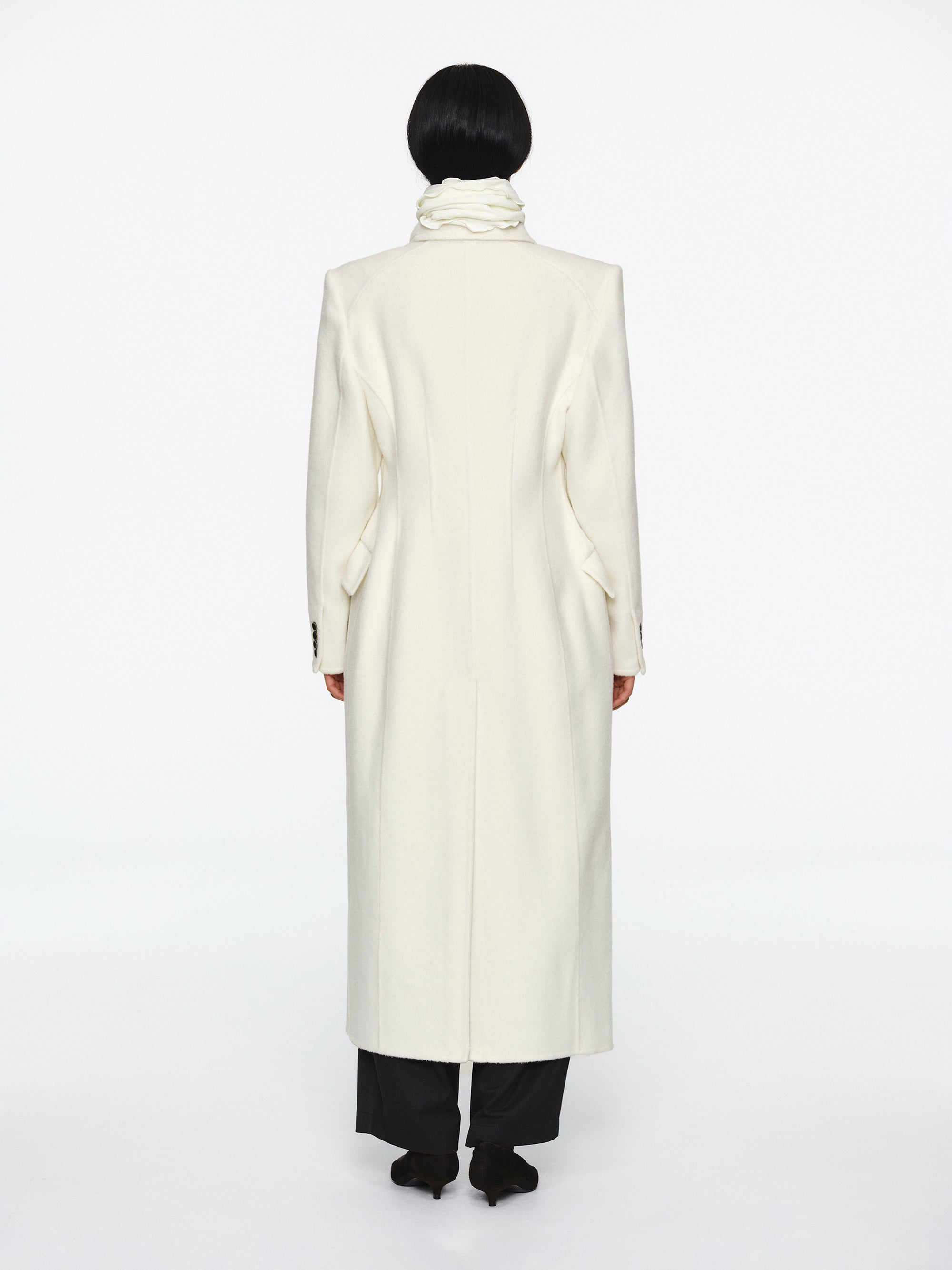 Cinched Double Breasted Long Coat, White
