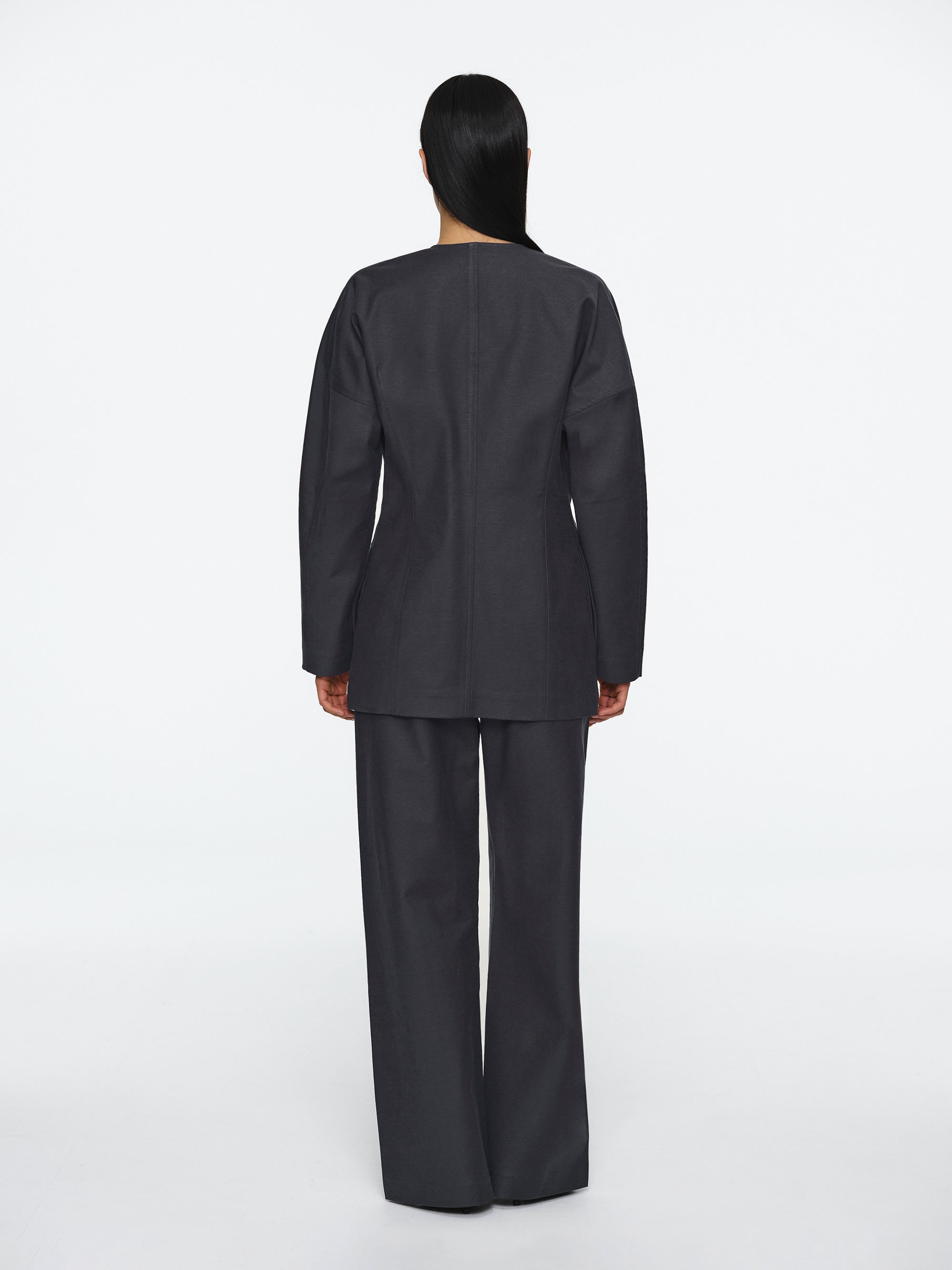 Collarless Cinched Jacket, Charcoal