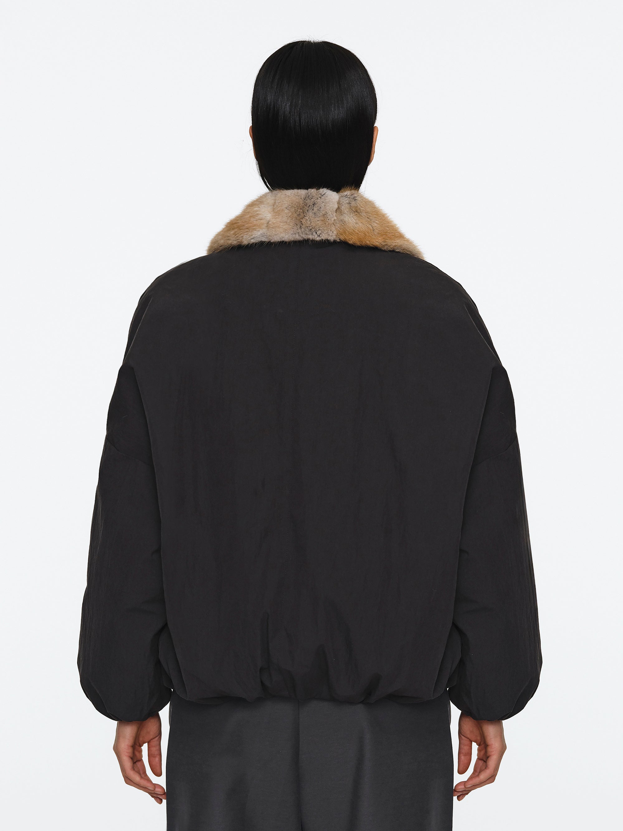 Fur Trim Goose Down Jacket, Black