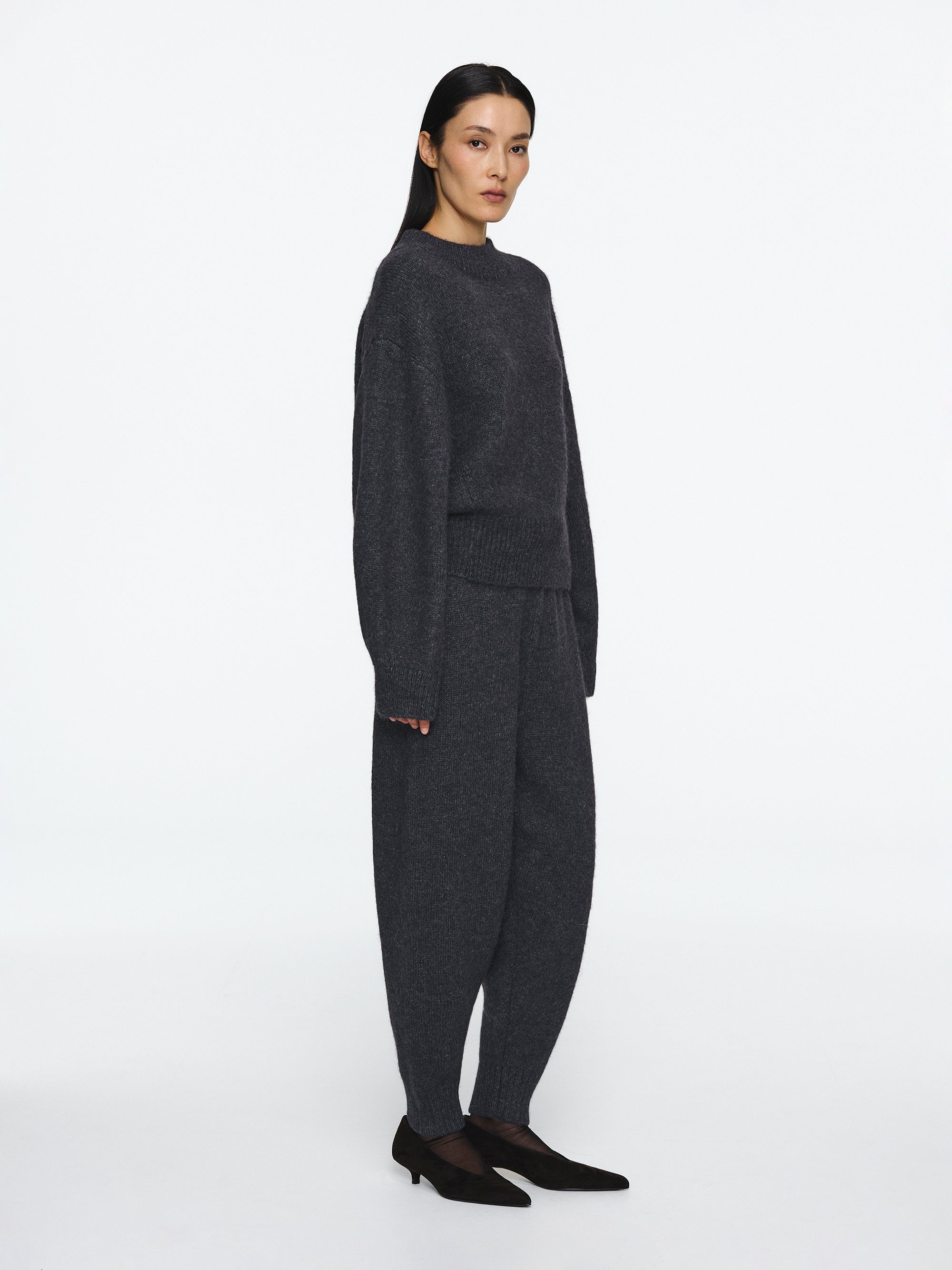 Relaxed Wool-Blend Sweater, Charcoal
