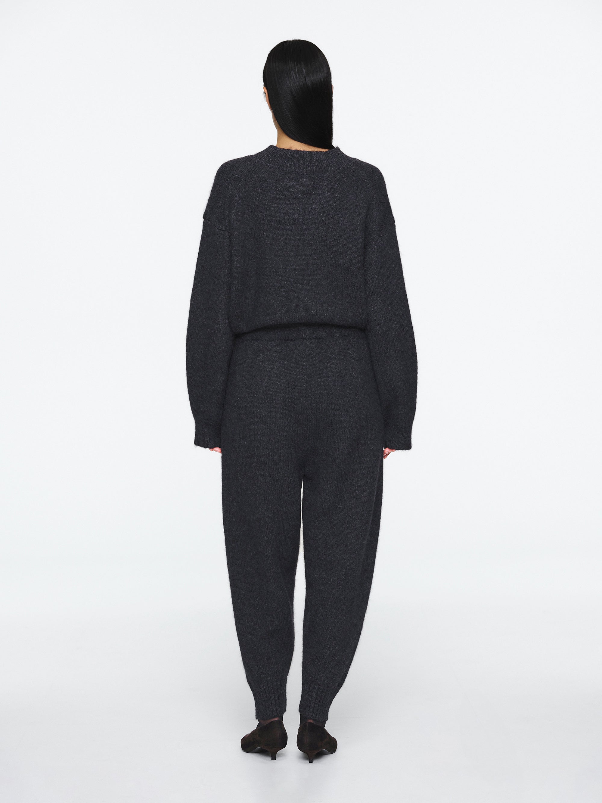 Relaxed Wool-Blend Lounge Knit Pants, Charcoal