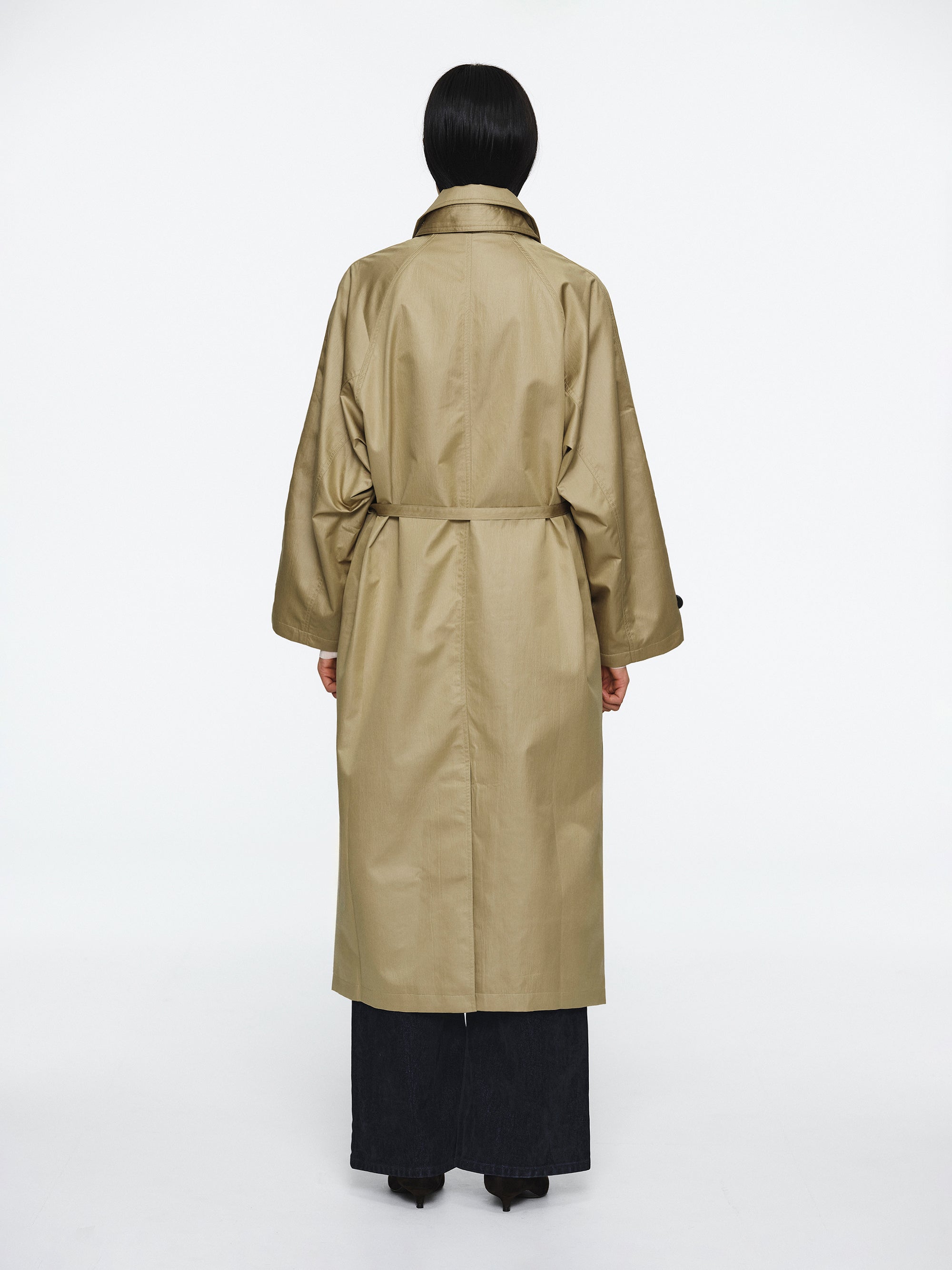 Double Breasted Taffeta Trench Coat, Beige