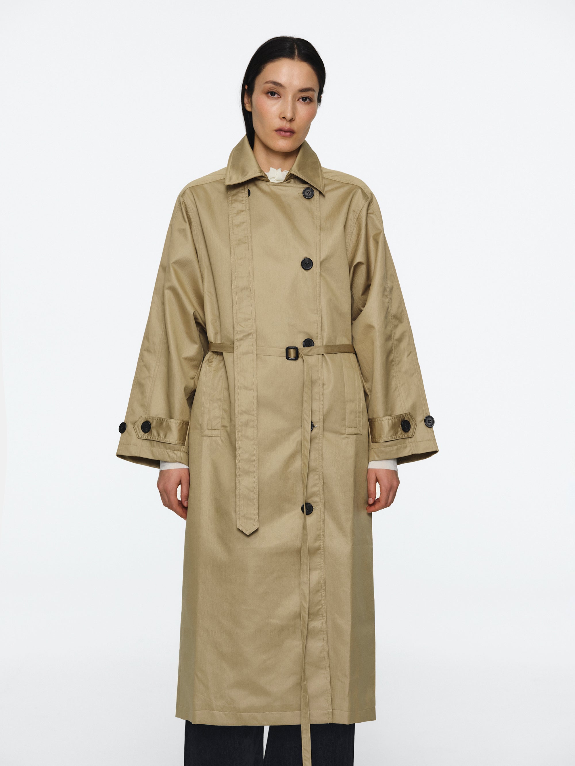 Double Breasted Taffeta Trench Coat, Beige