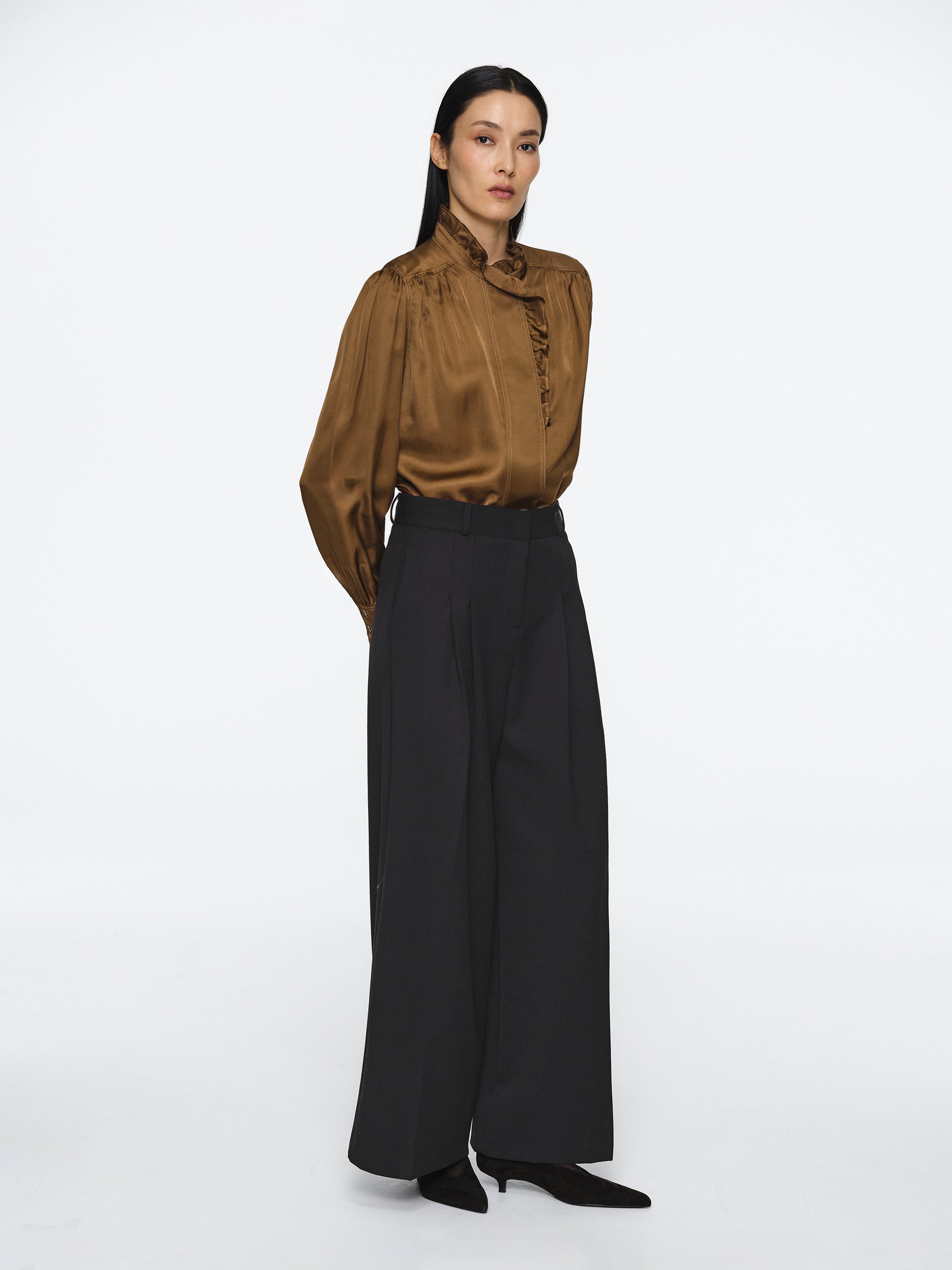 Wide Double Pleated Trousers, Black