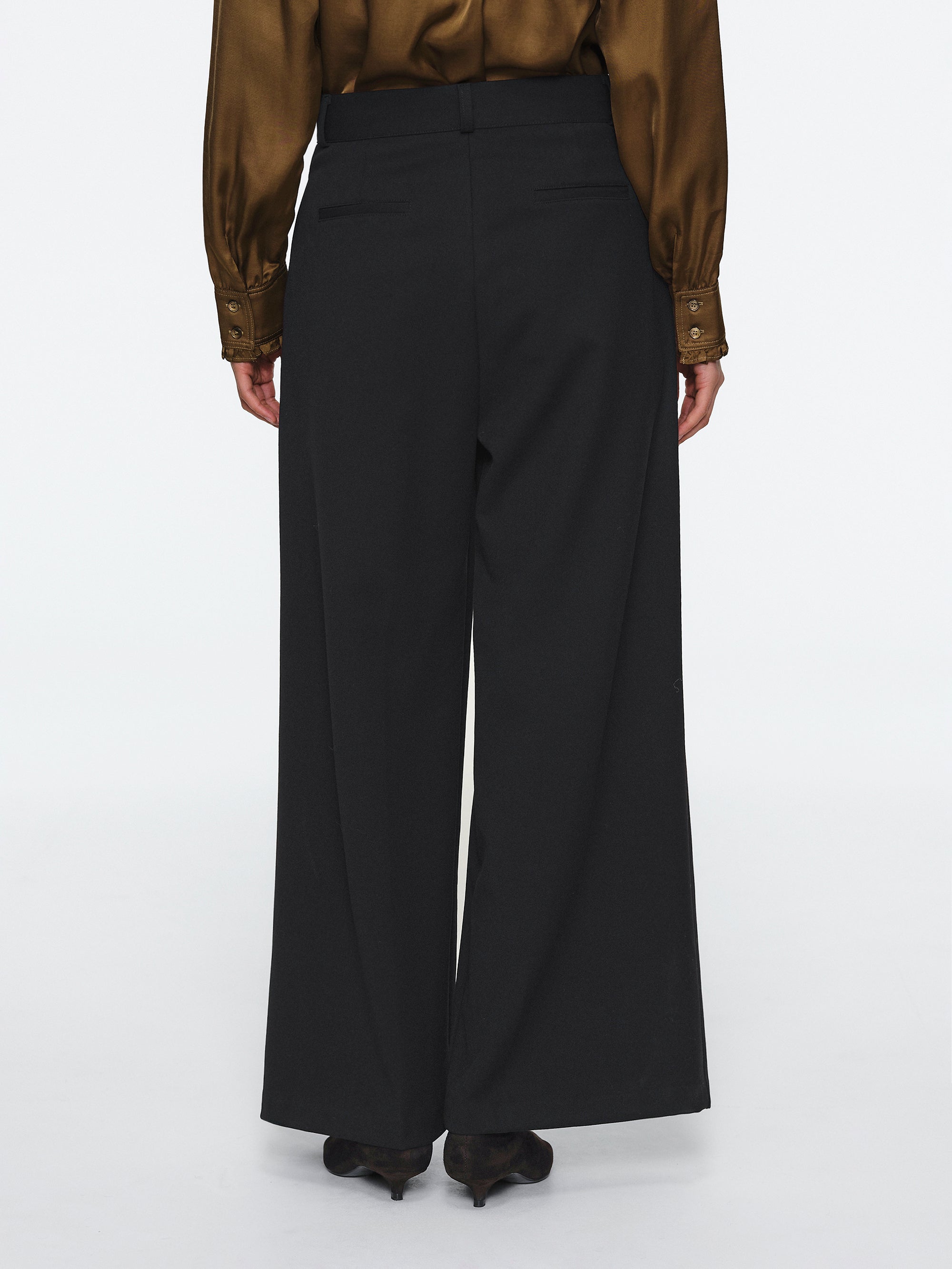Wide Double Pleated Trousers, Black