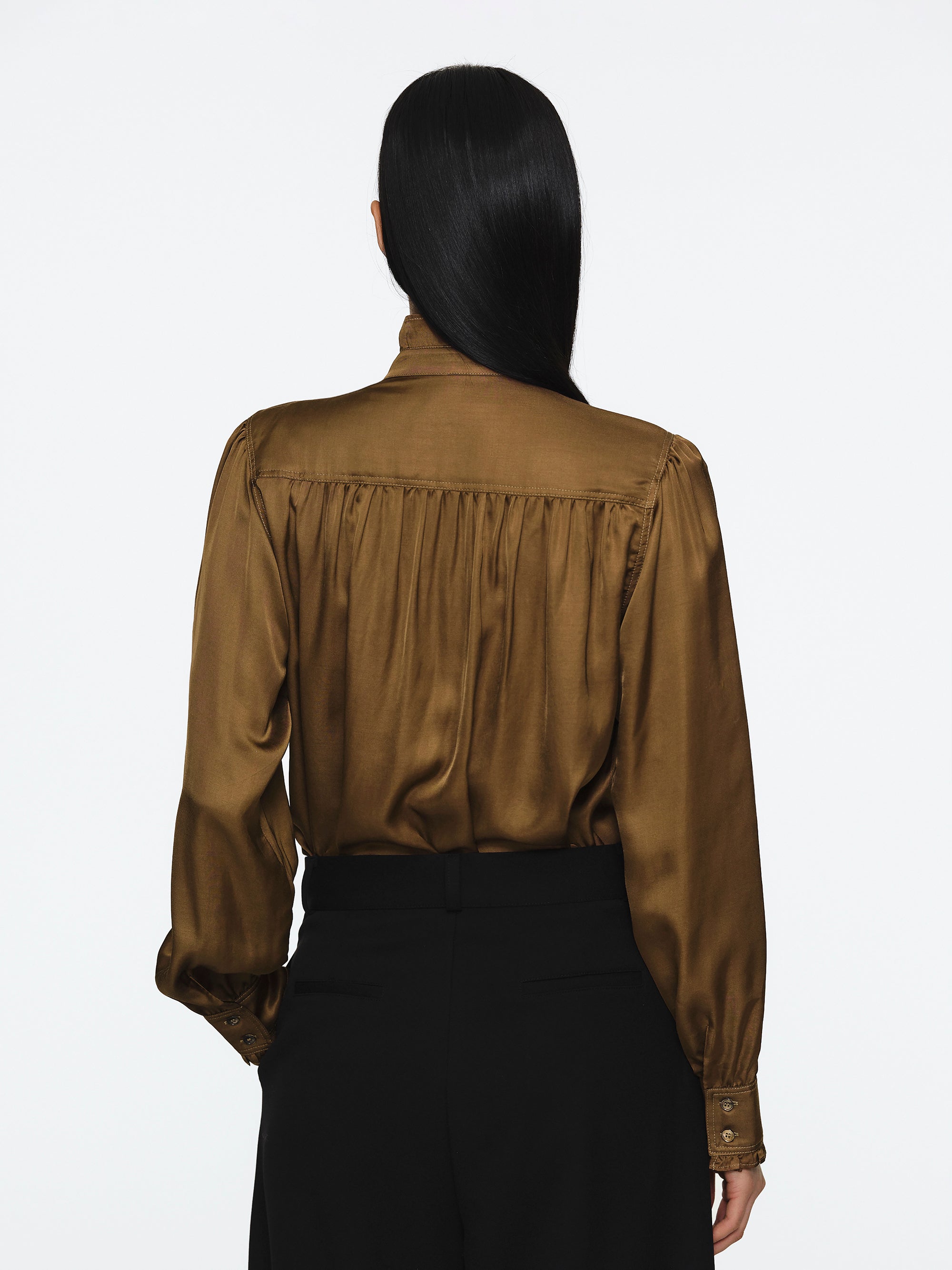 Frilled Neck Blouse, Brown