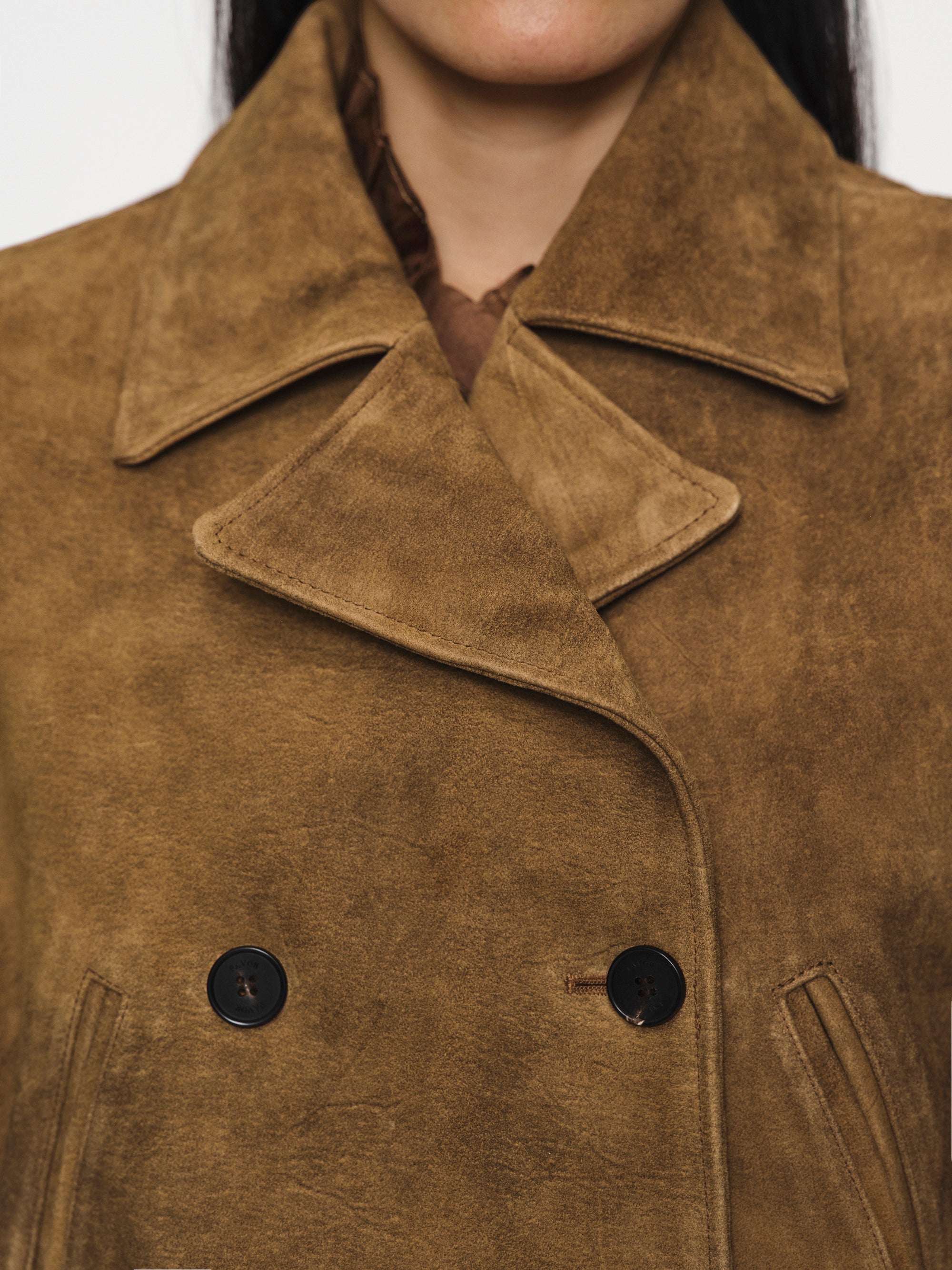 Burnished Suede Short Jacket, Camel