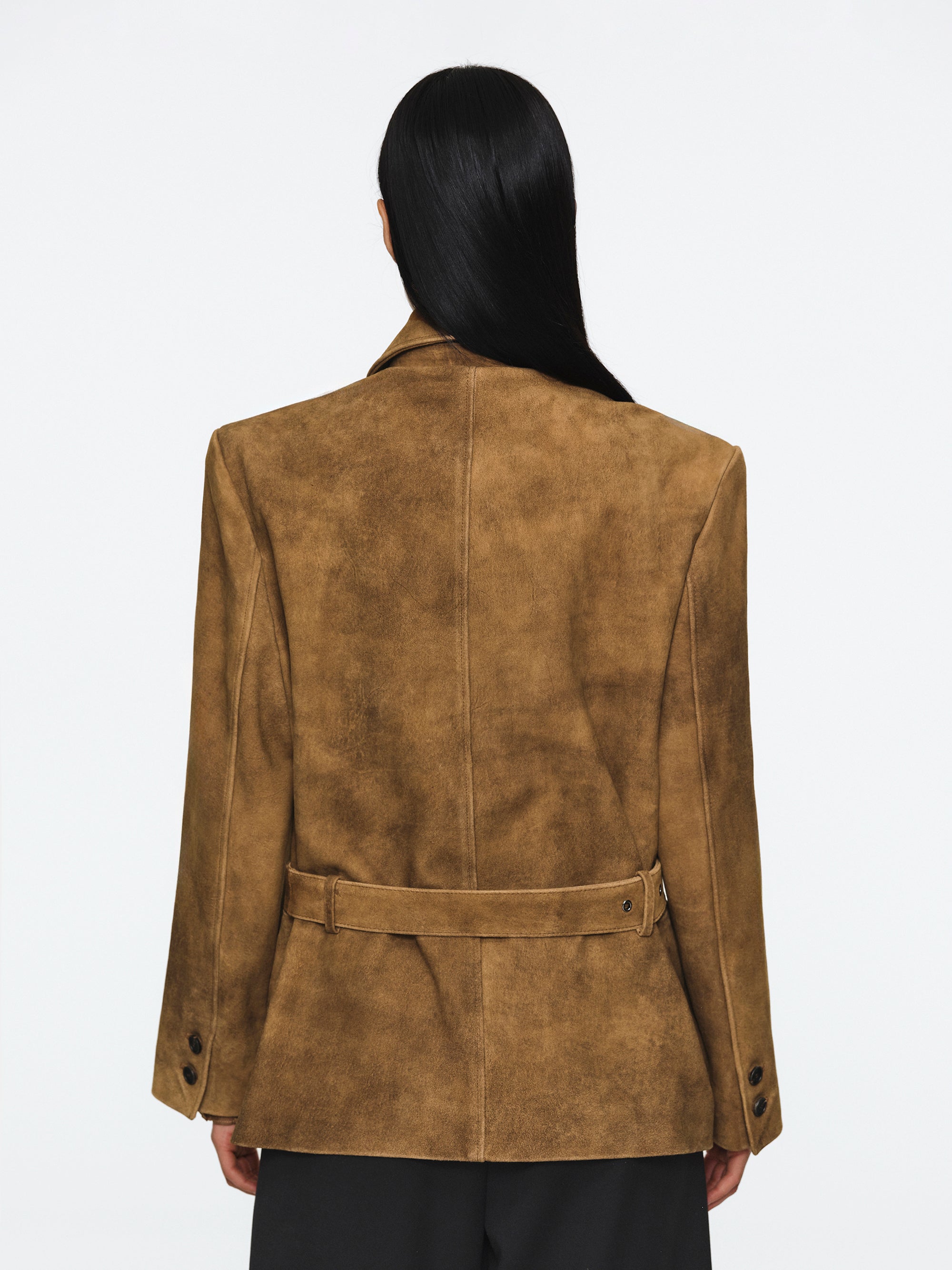 Burnished Suede Short Jacket, Camel