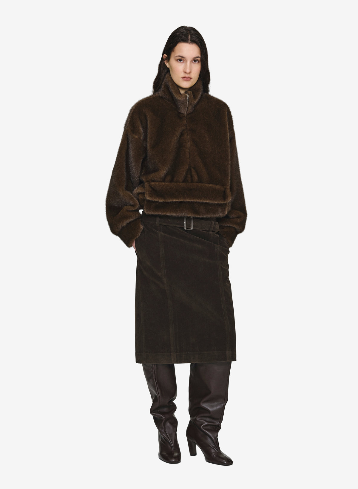 Segura Belted Skirt, Brown