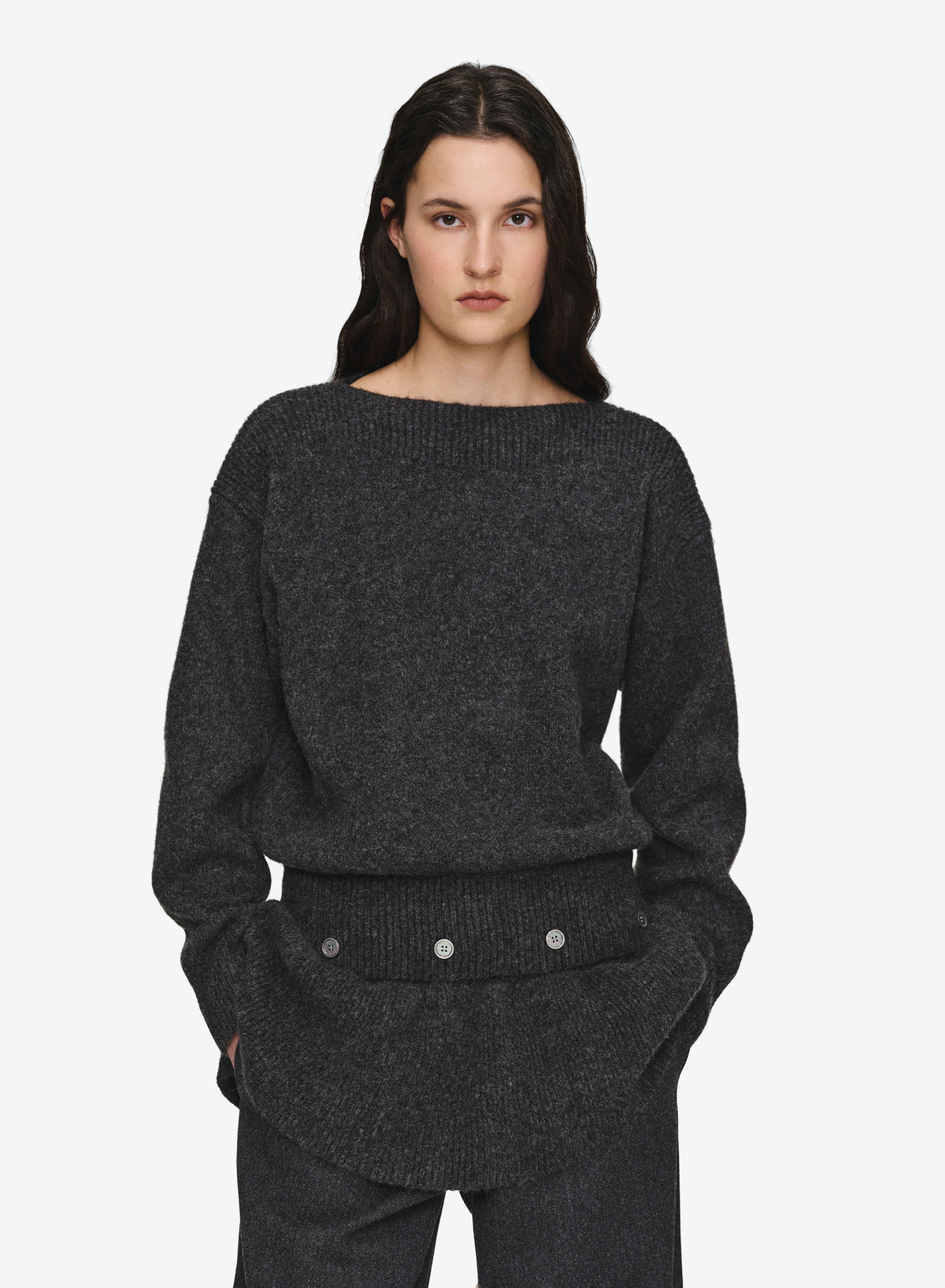 Corinth Peplum Sweater, Charcoal