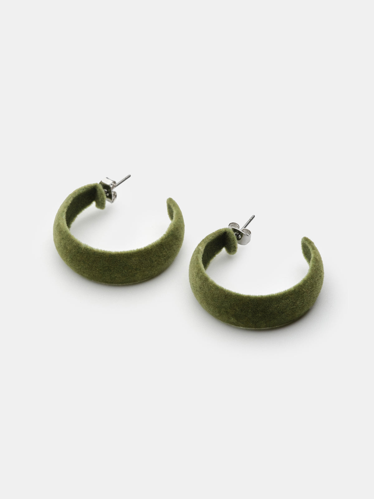 Flocked Slim Hoop Earrings, Green