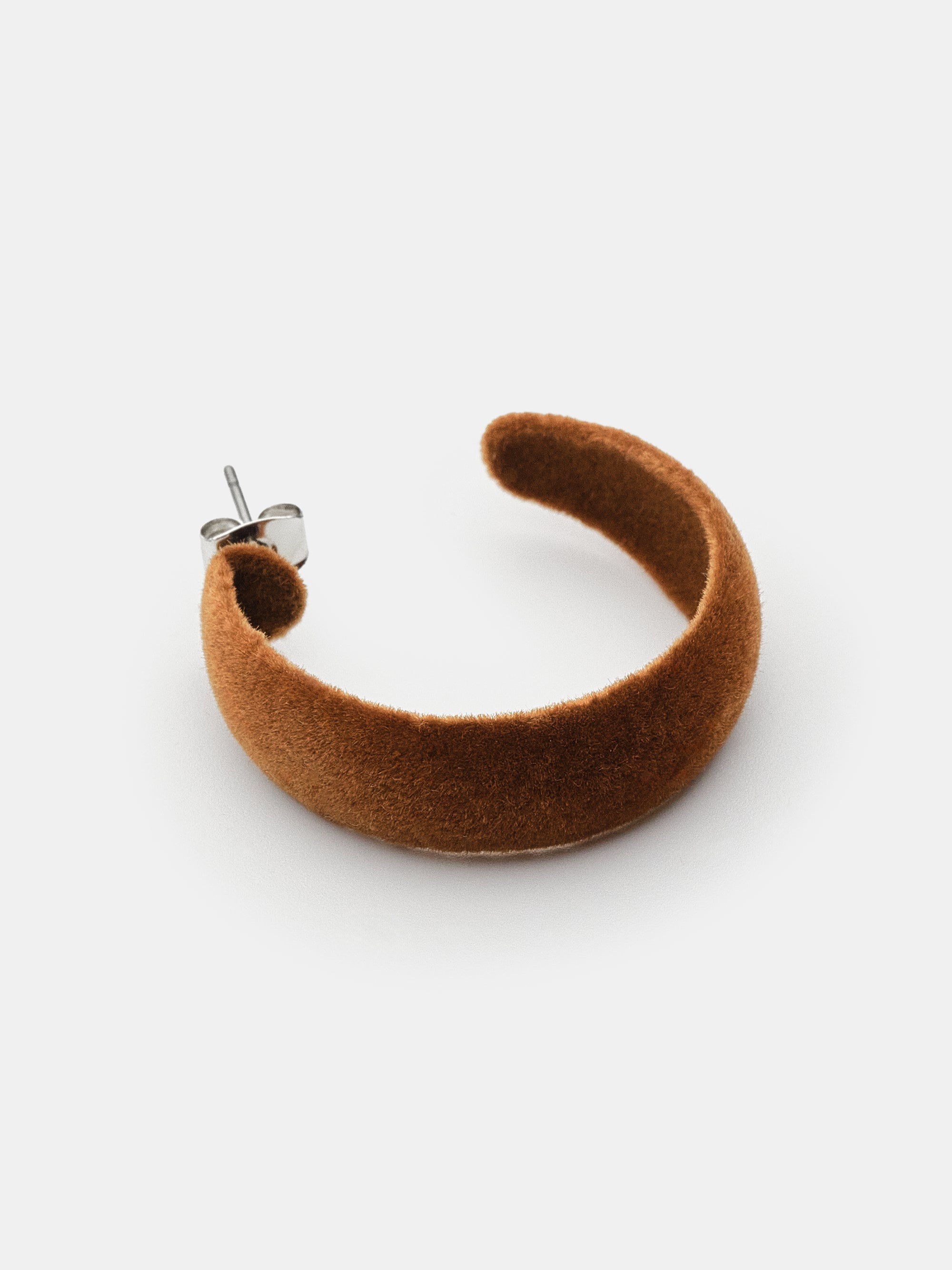Flocked Slim Hoop Earrings, Camel