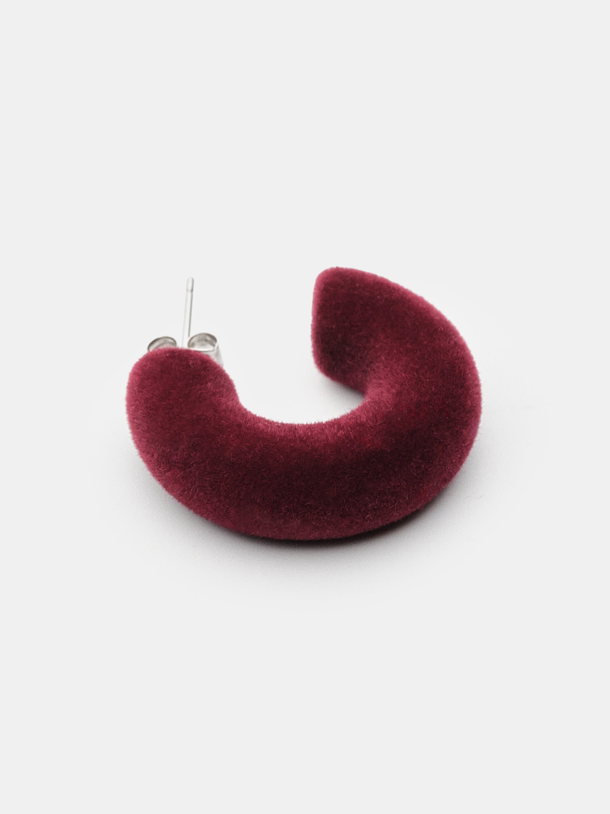 Flocked Hoop Earrings, Burgundy