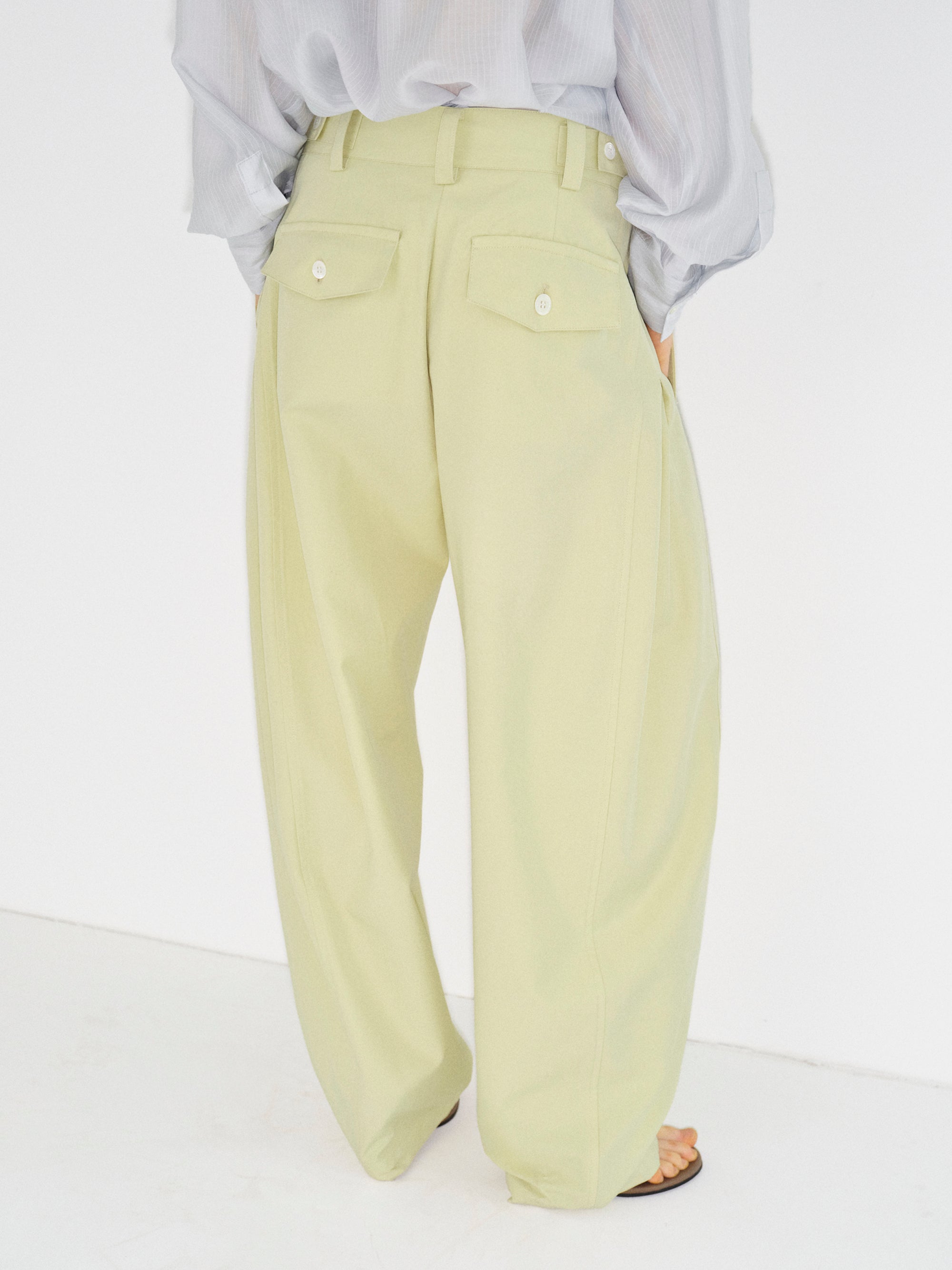 Hem Button Wide Trousers, Yellow