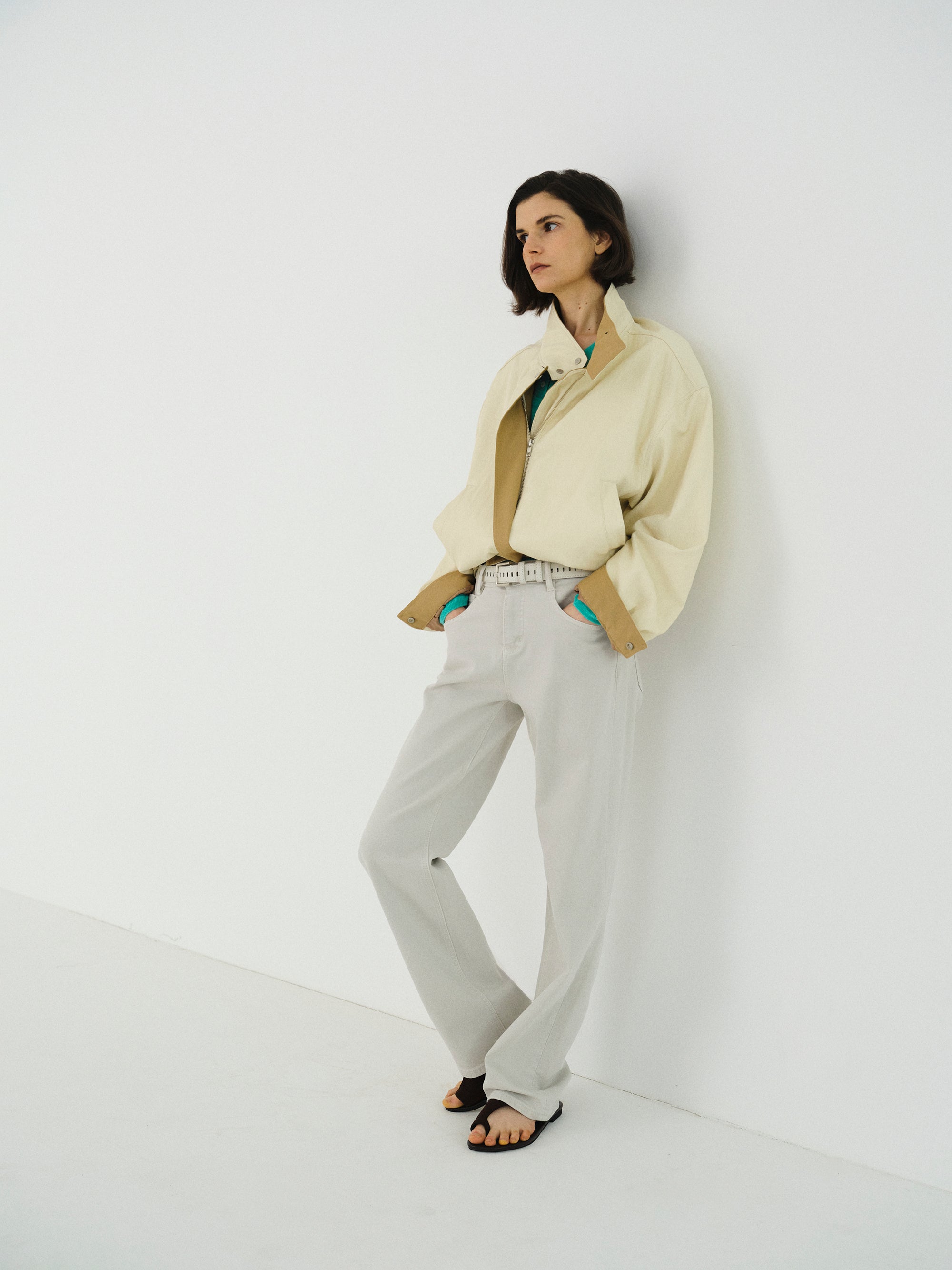 Belted Straight-Leg Jeans, Faded Grey