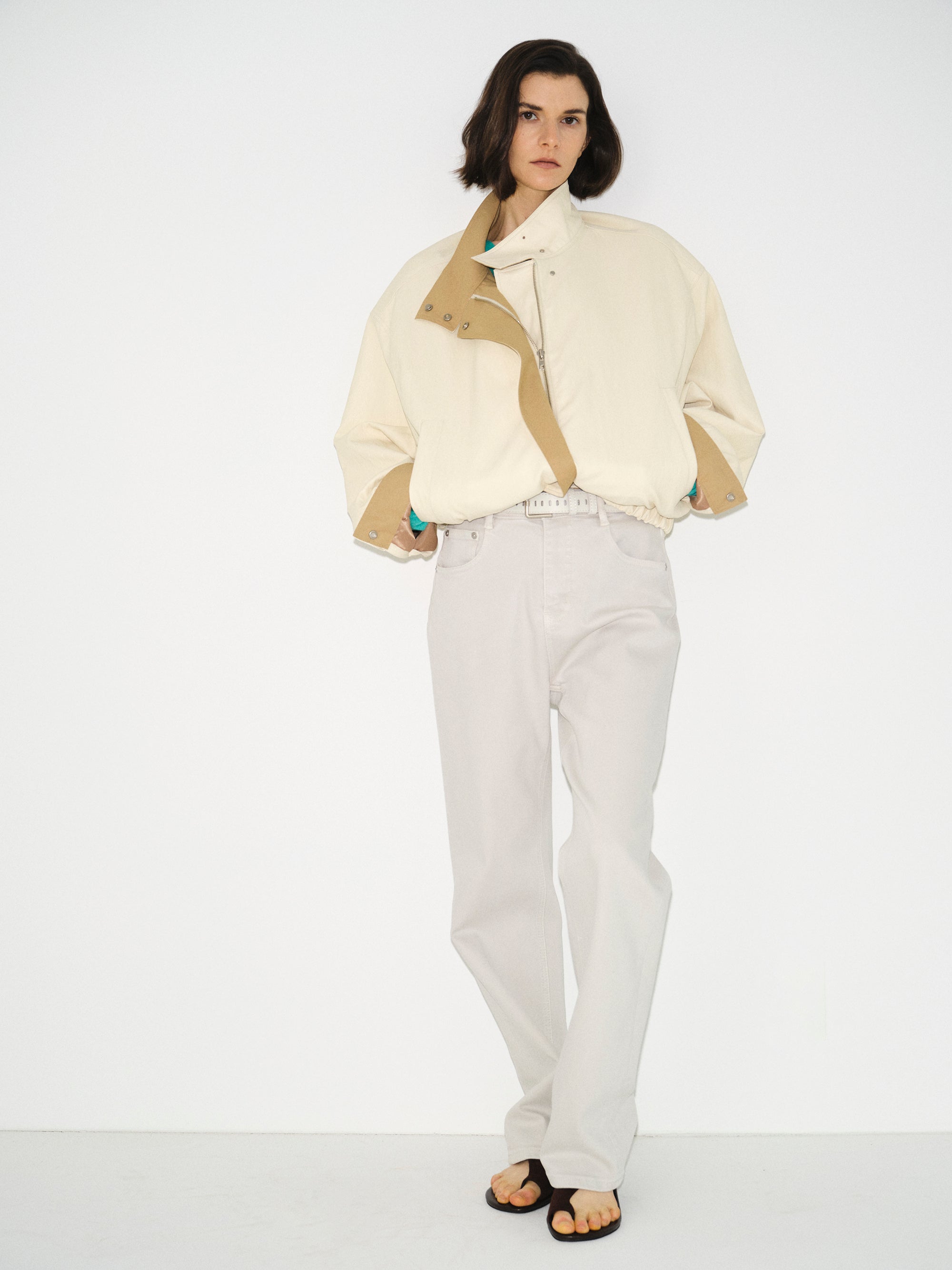 Belted Straight-Leg Jeans, Faded Grey