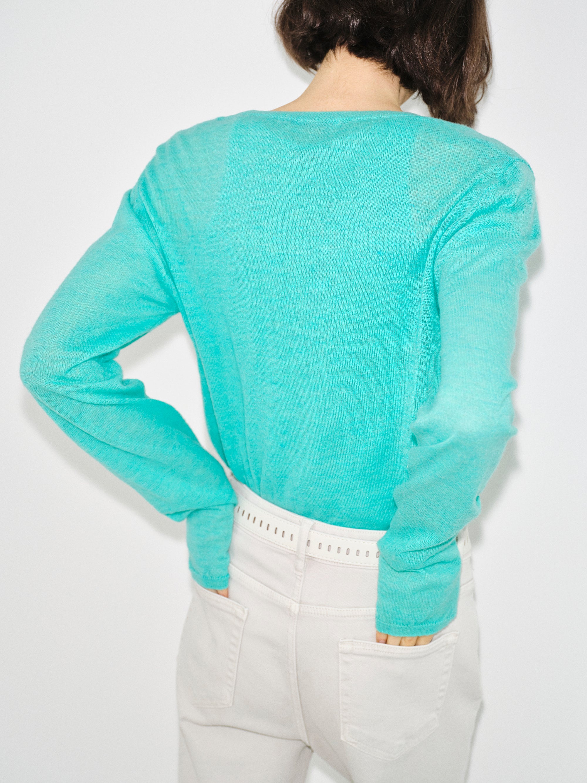 Double-Layer Knit Top, Aqua
