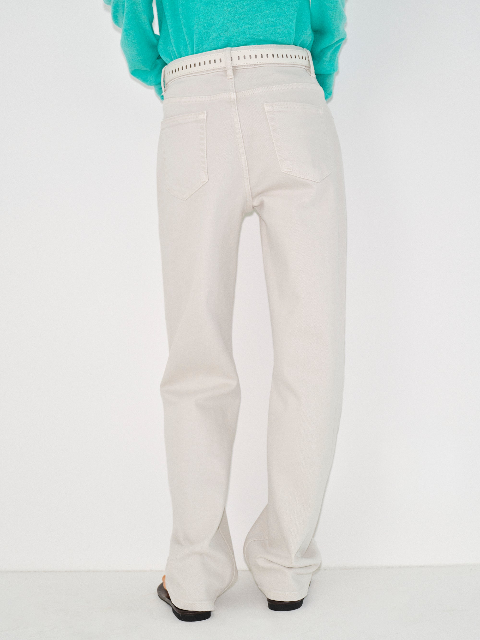 Belted Straight-Leg Jeans, Faded Grey