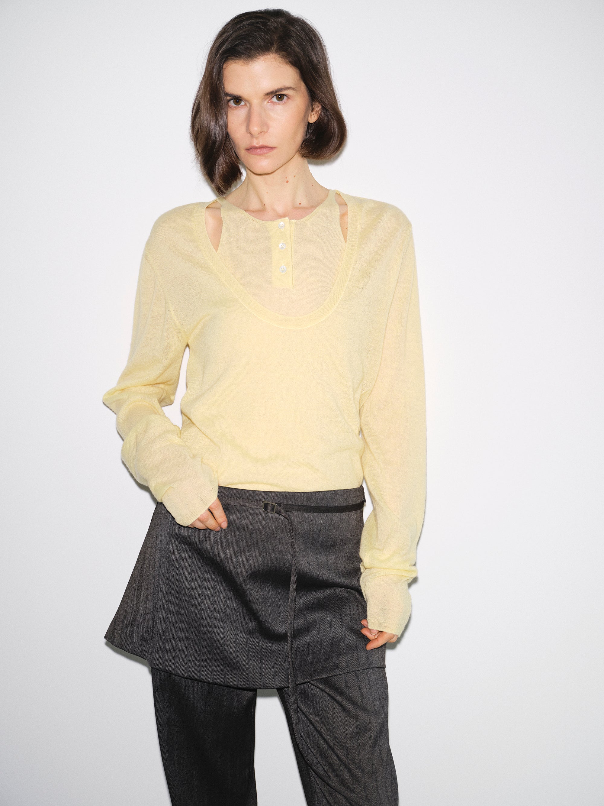 Double-Layer Knit Top, Yellow