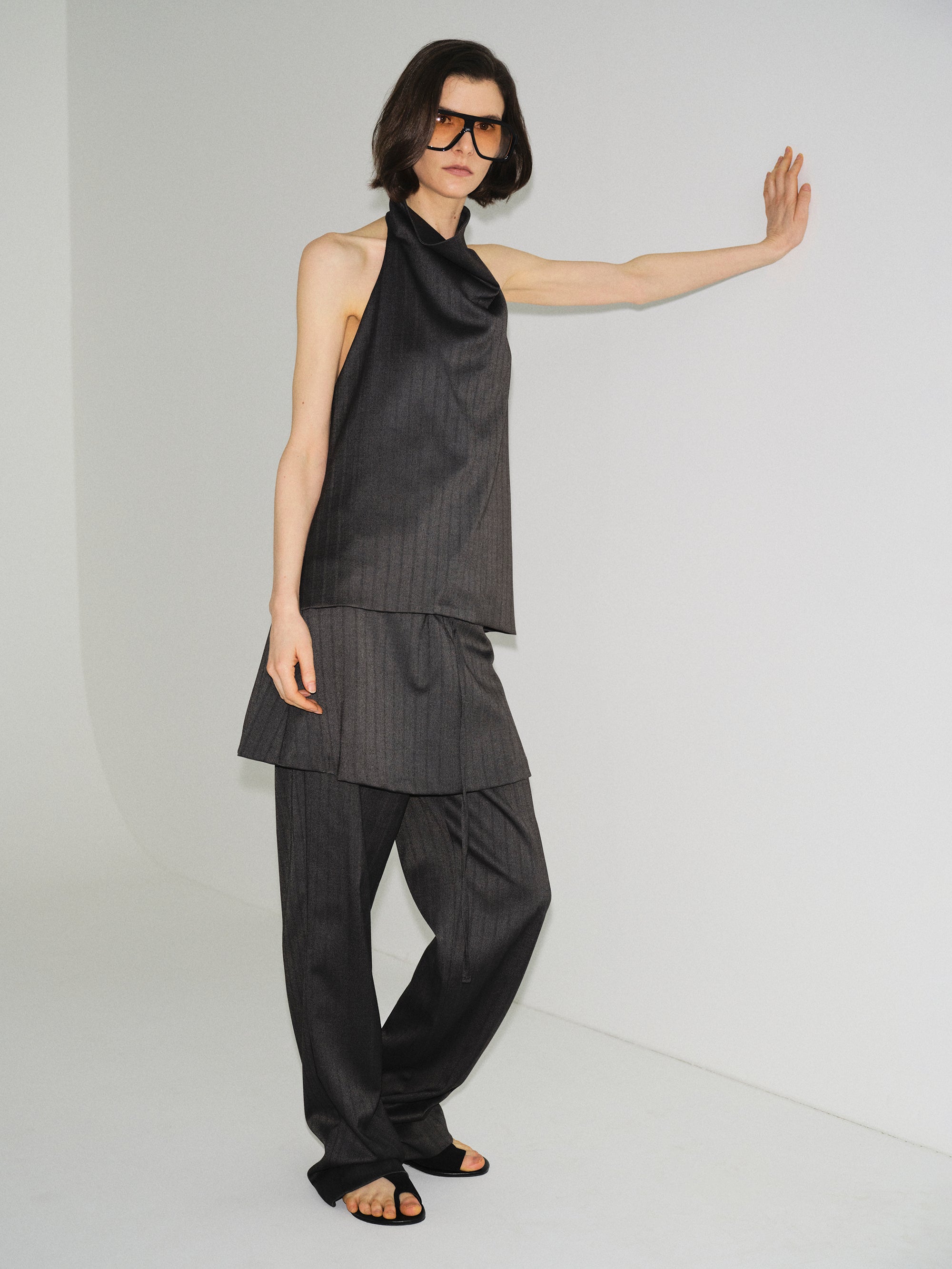 Wrap Panel Tailored Trousers, Charcoal