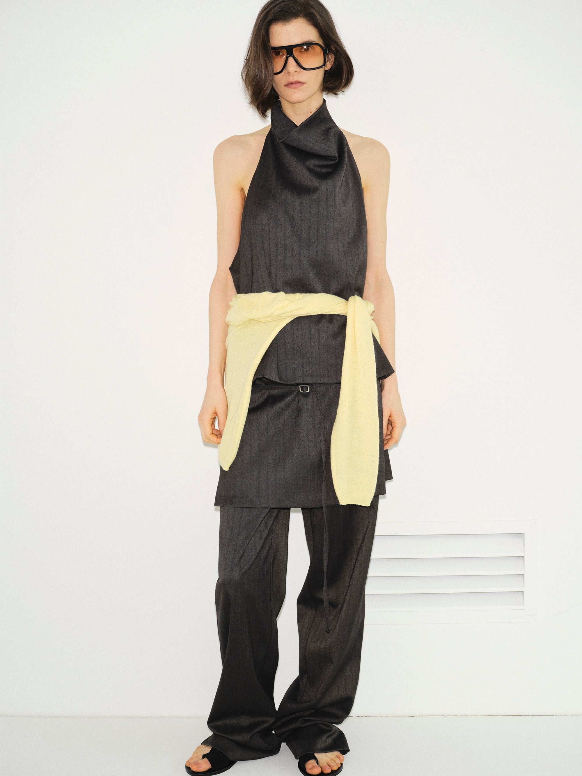 Open-Back Halter Top, Charcoal