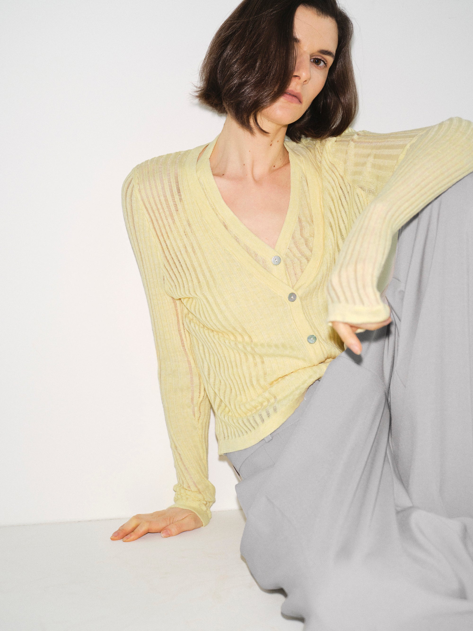 Double Knit Cardigan, Yellow