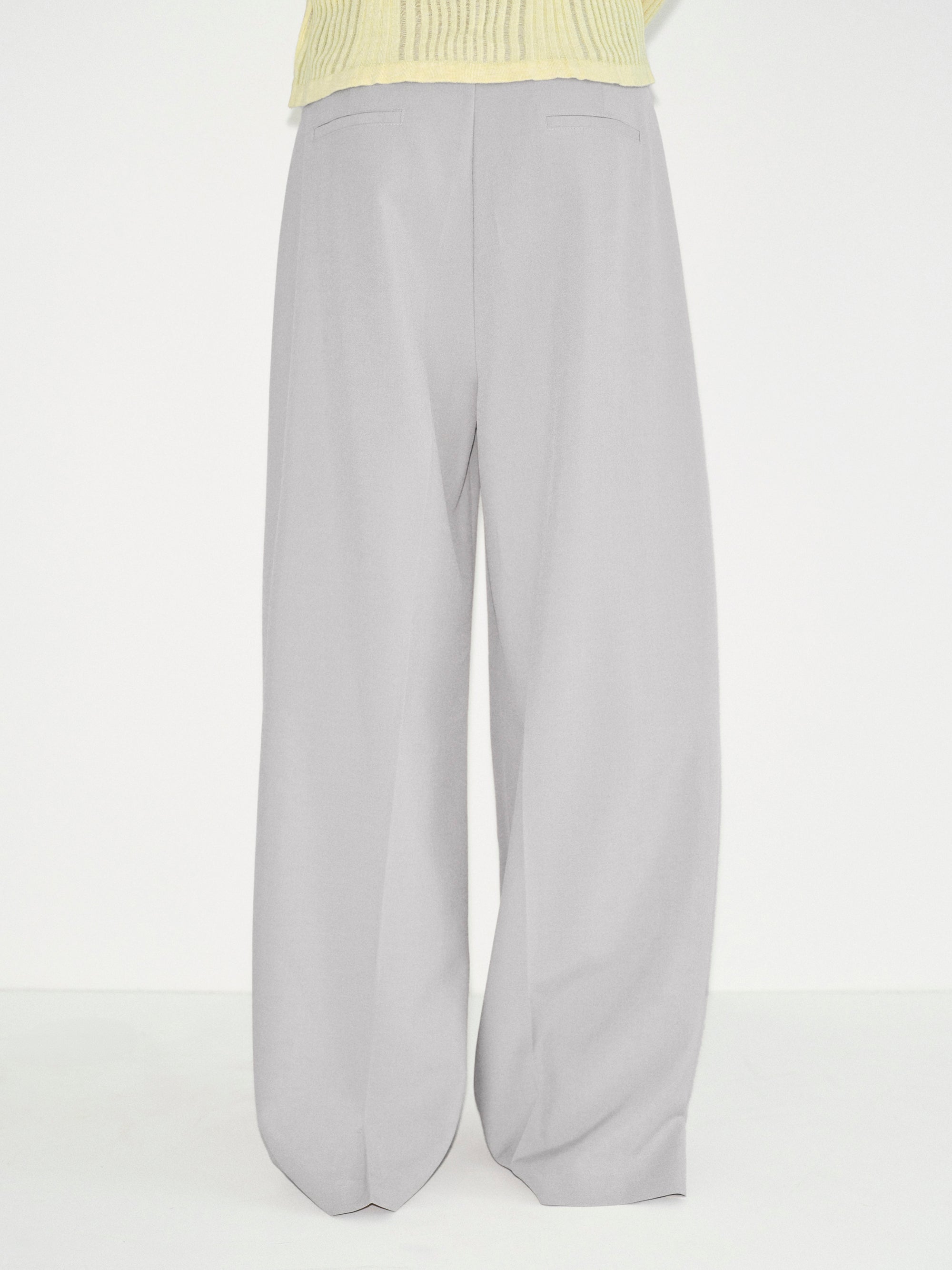 Double Pleated Wide-Leg Trousers, Grey