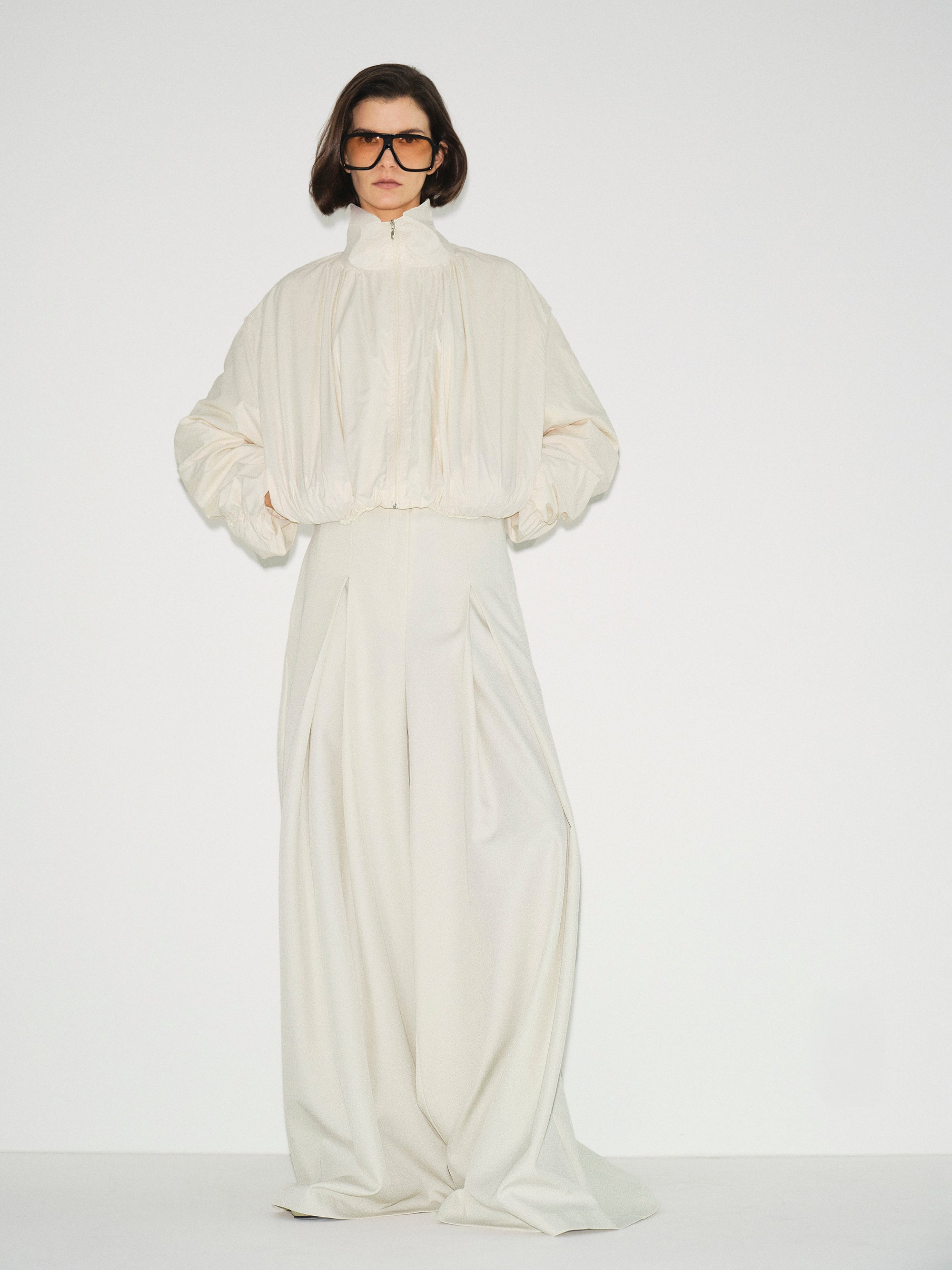 Shirred-Back Blouson Jacket, Cream